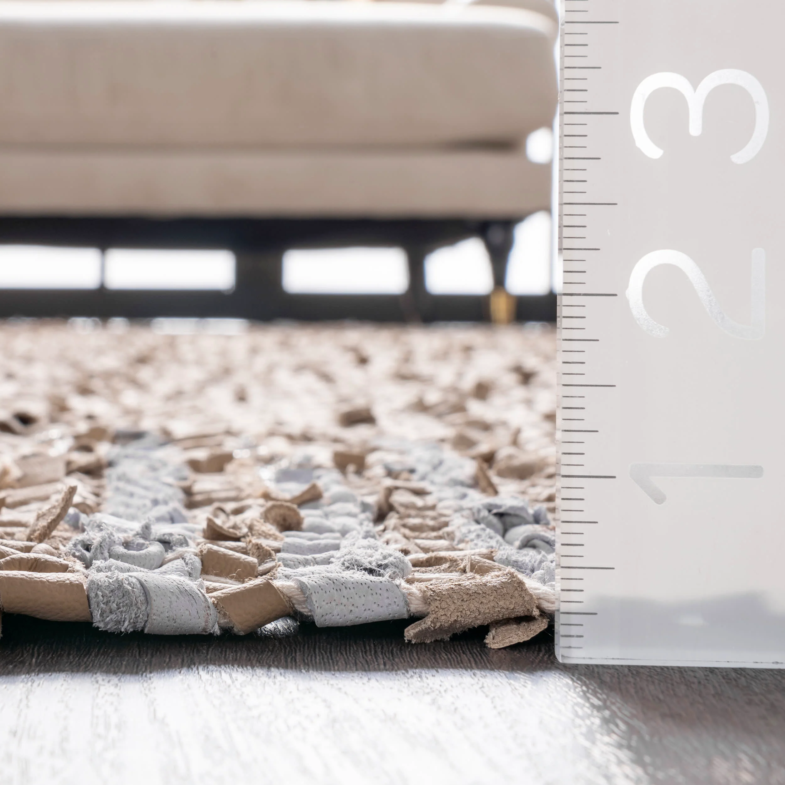 Handwoven Striped Border Leather Rug | Beige - Image 5