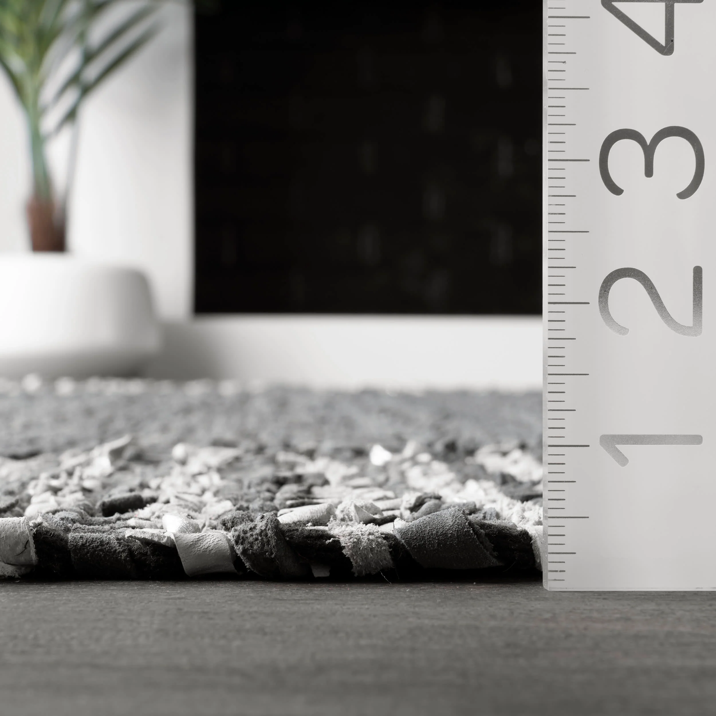 Handwoven Striped Border Leather Rug | Grey - Image 4