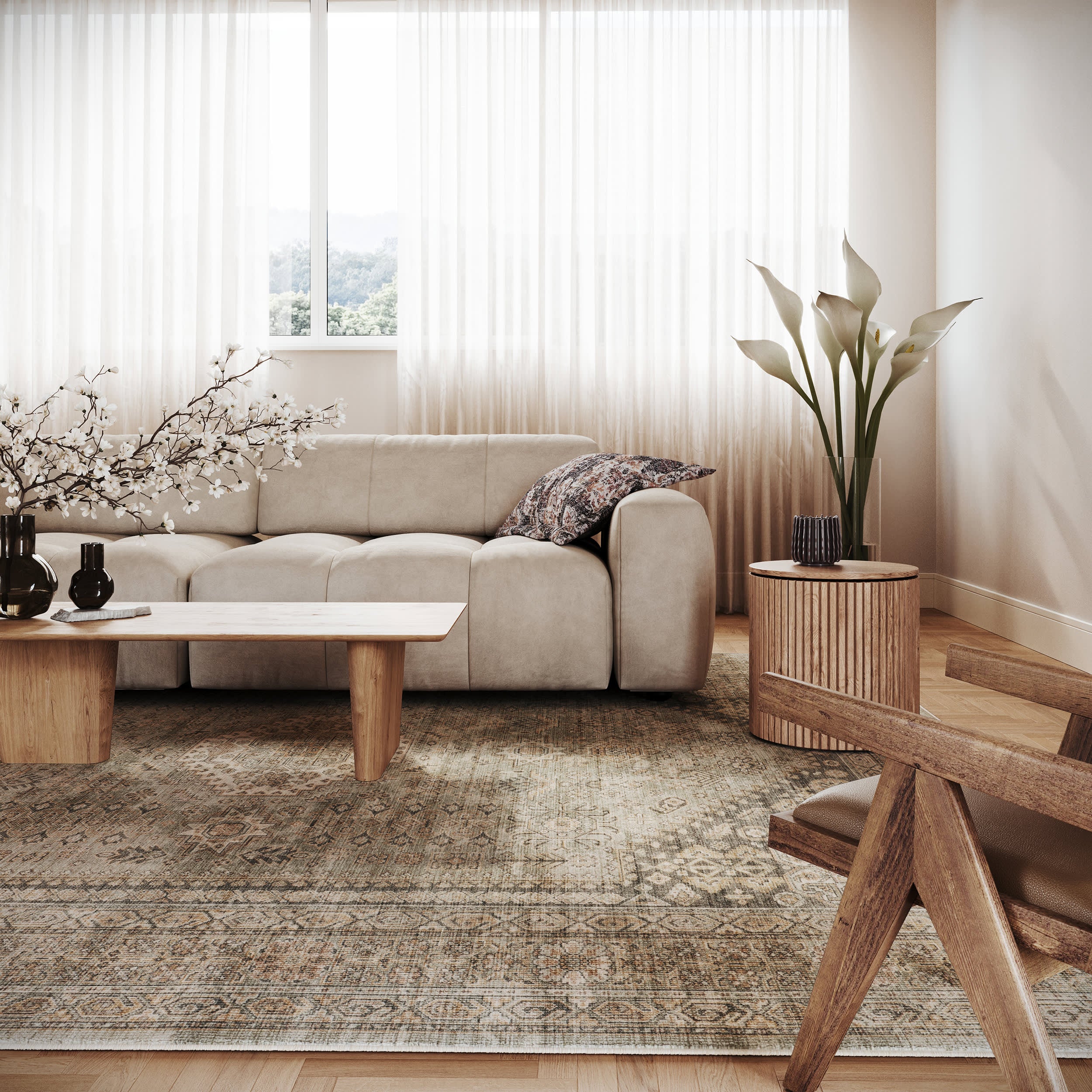 Hanesey Meallion Traditional Washable Rug | Beige - Image 2