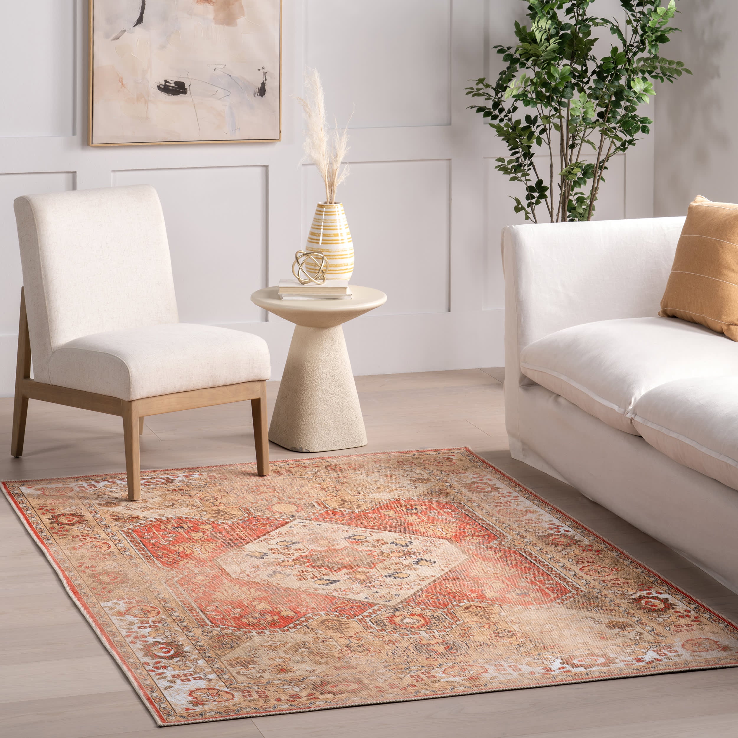 Hannah Medallion Washable Rug | Rust - Image 2