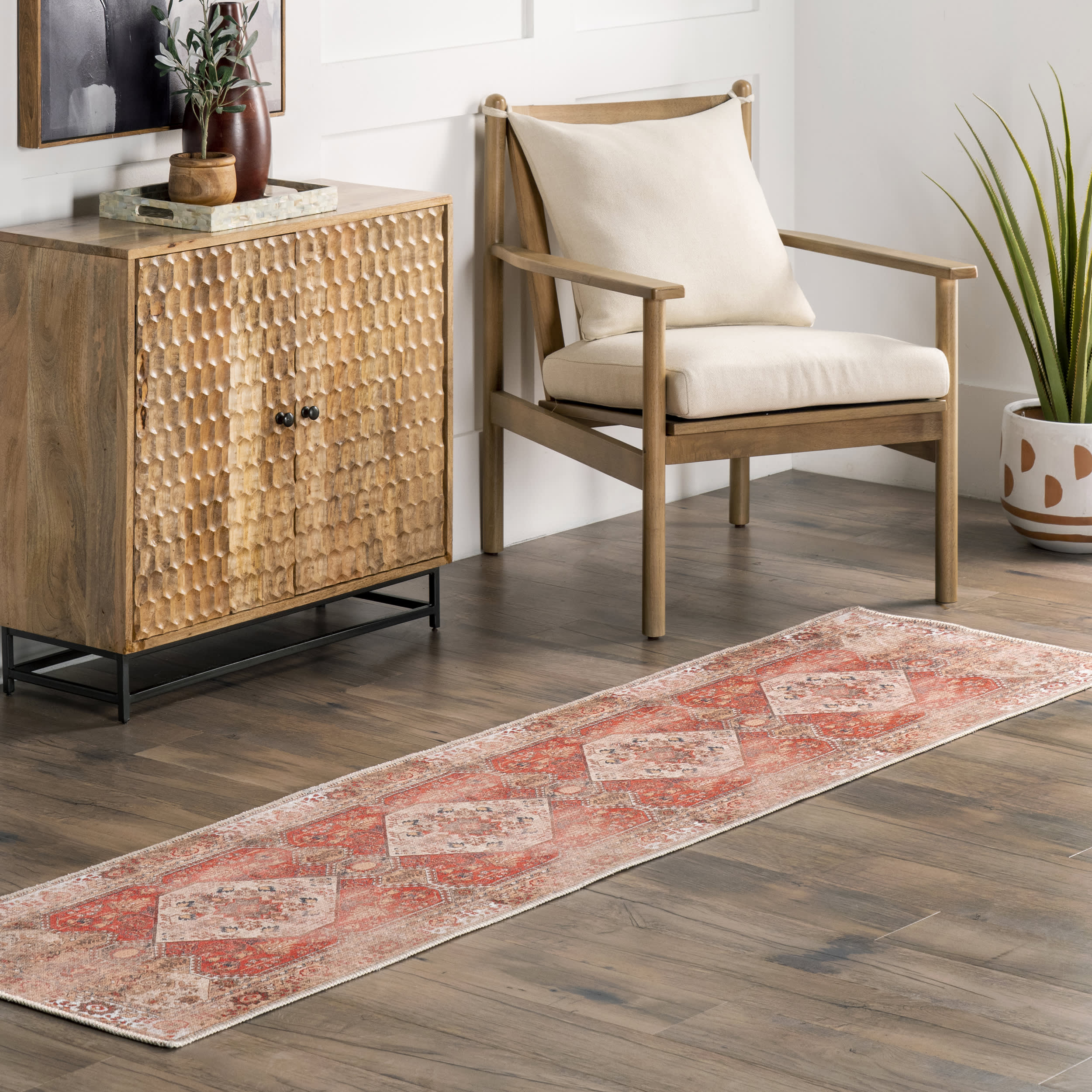 Hannah Medallion Washable Rug | Rust - Image 2