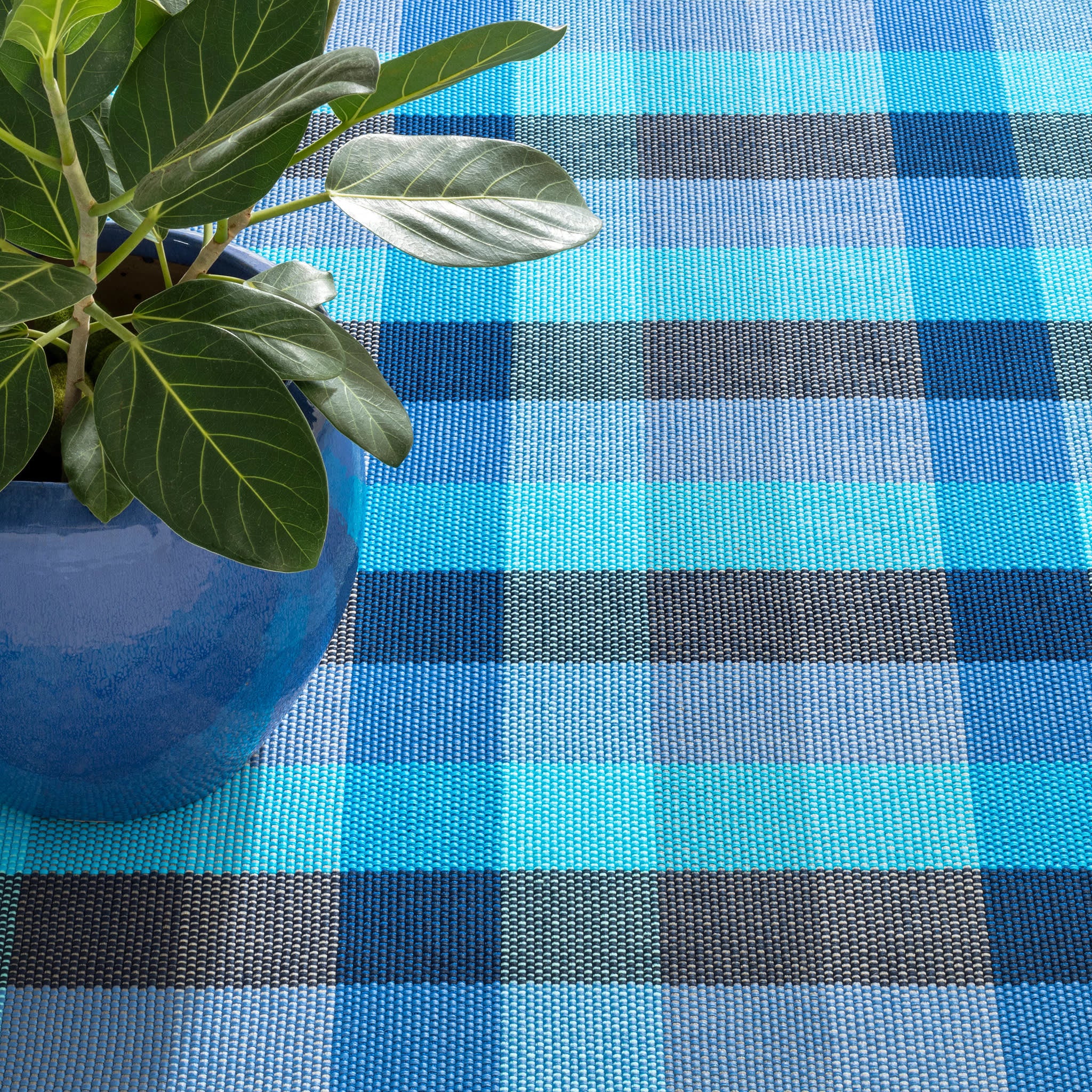 Happy Plaid Handwoven Indoor/Outdoor Rug | Blue - Image 3