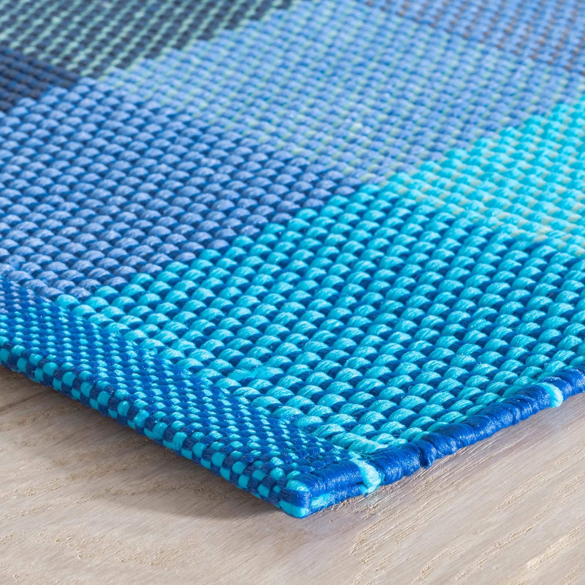 Happy Plaid Handwoven Indoor/Outdoor Rug | Blue - Image 4