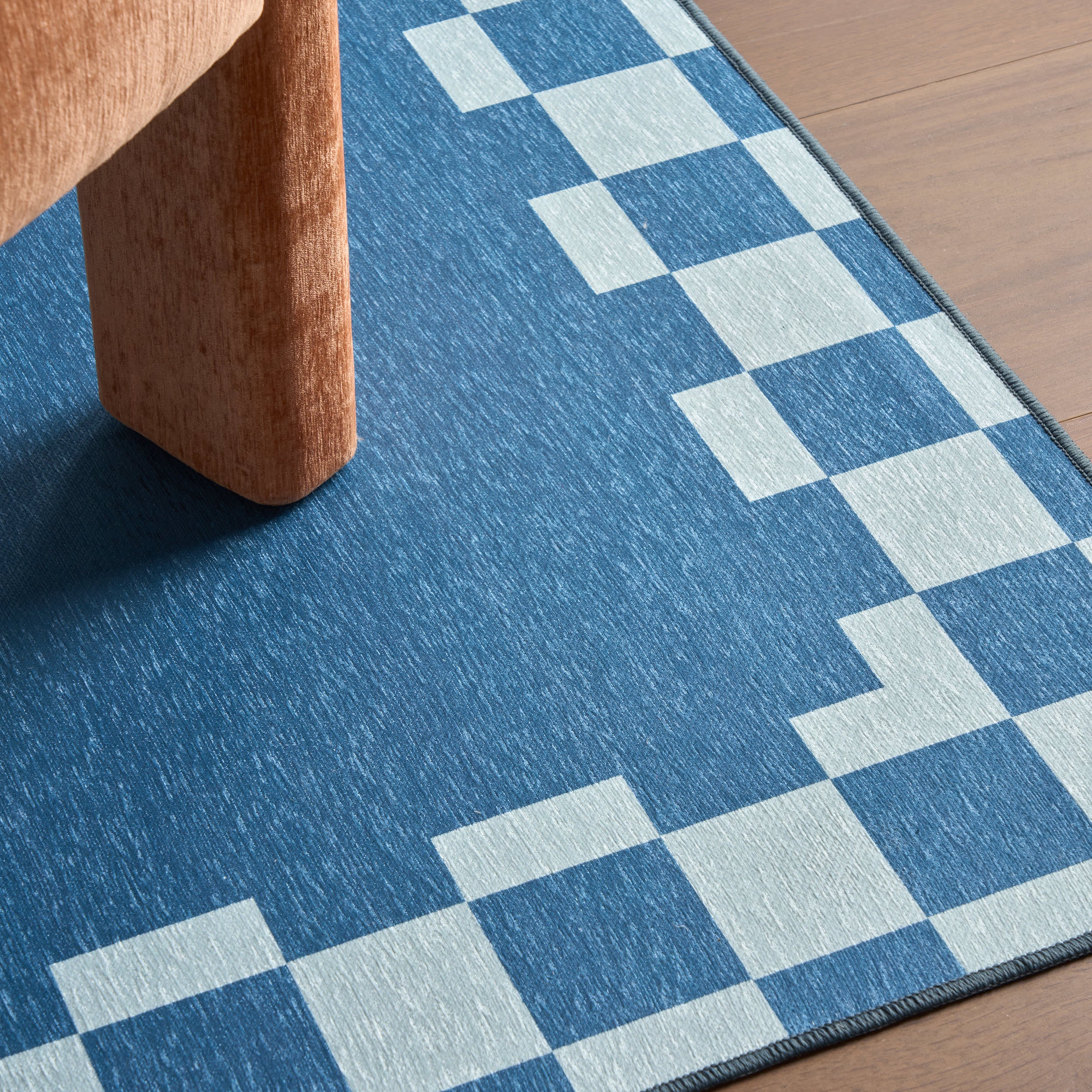 Harbor Frame Checkered Washable Rug by Society6 | Blue - Image 5