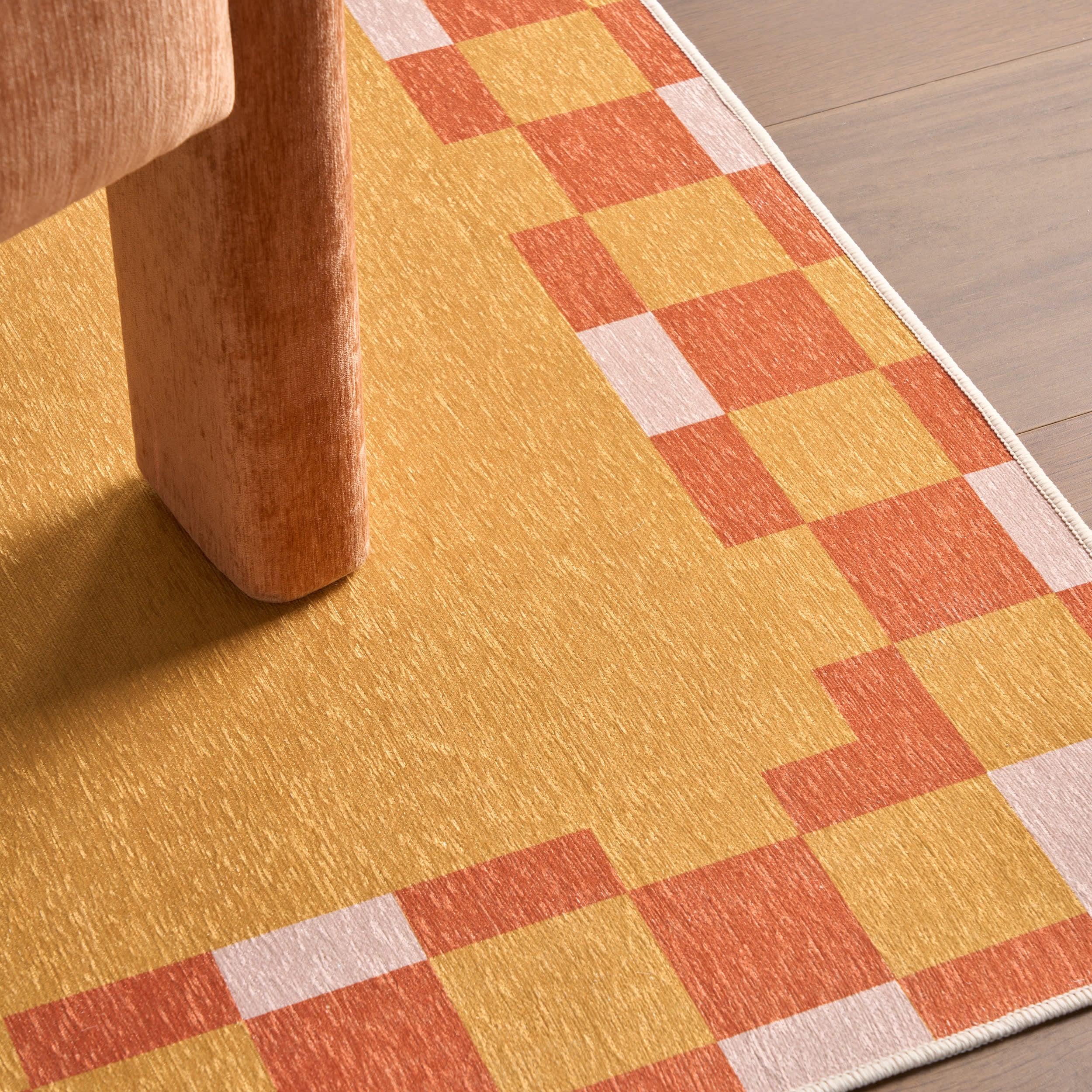 Harbor Frame Checkered Washable Rug by Society6 | Golden - Image 5