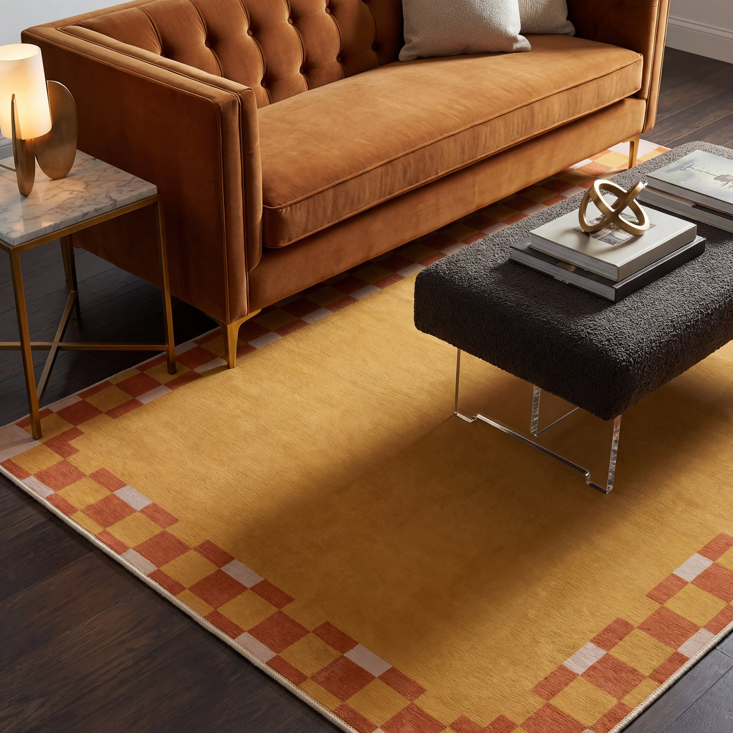 Harbor Frame Checkered Washable Rug by Society6 | Golden - Image 9