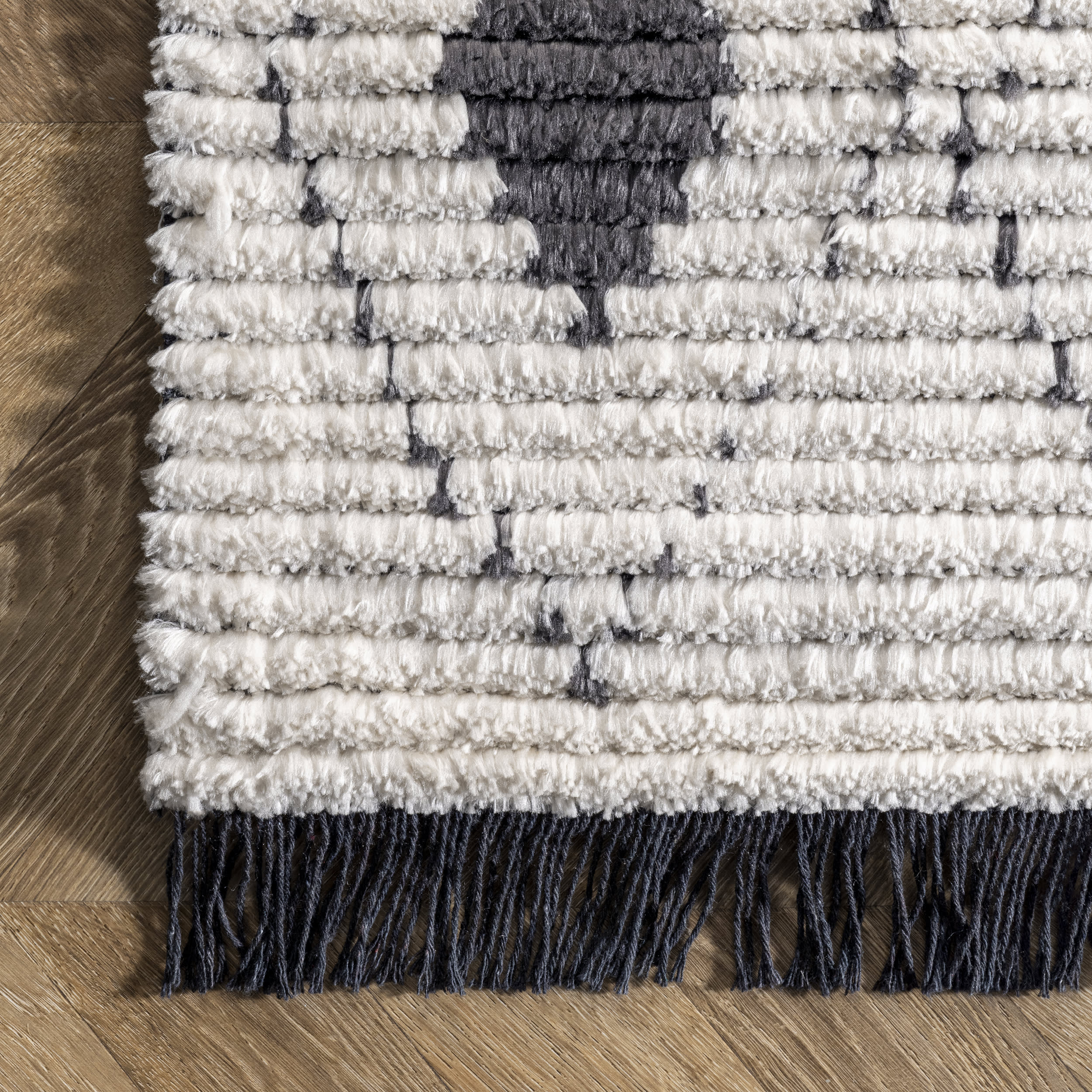 Harlequin Trellis Tasseled Rug | Beige - Image 3
