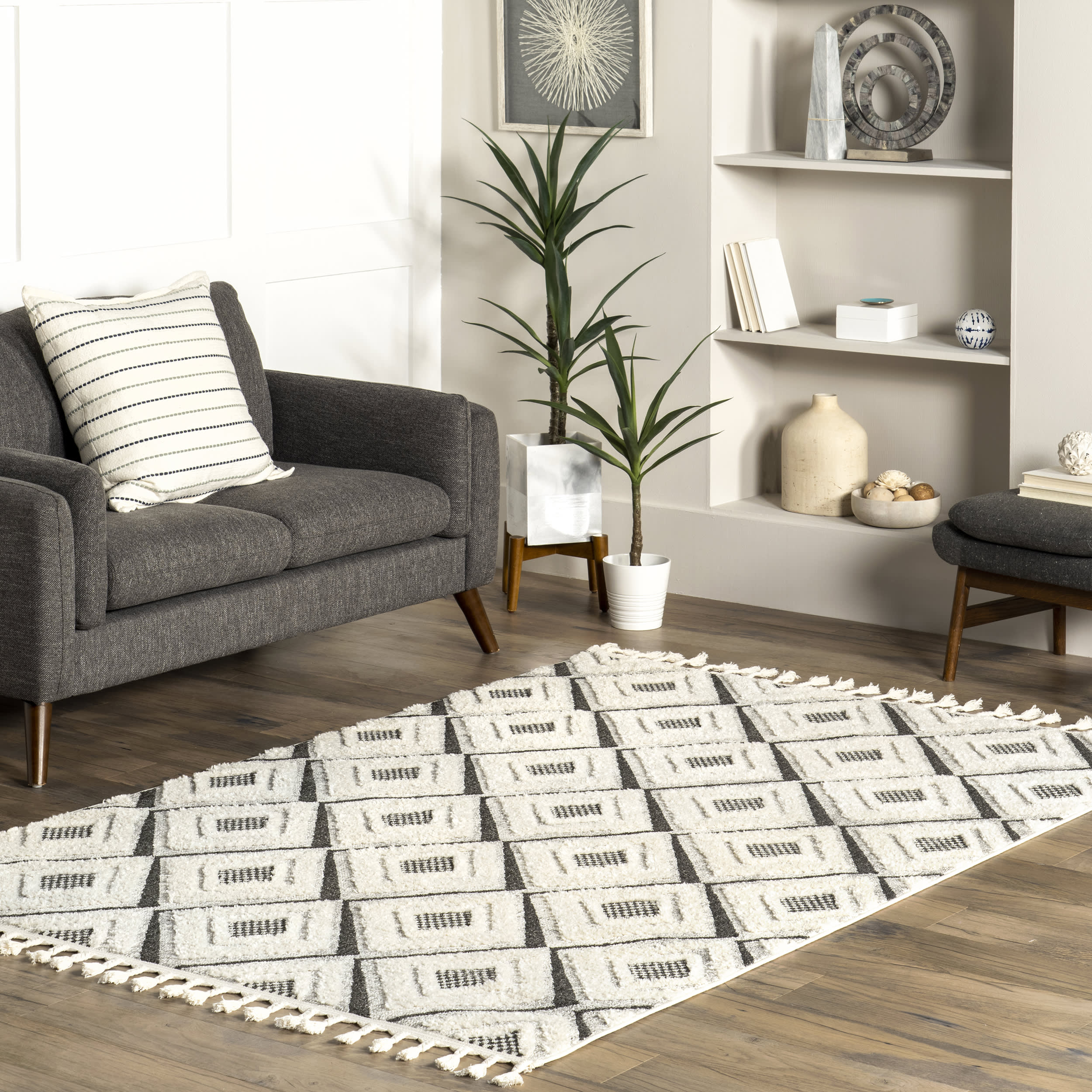 Harlow Retro Tiled Rug | Beige - Image 2