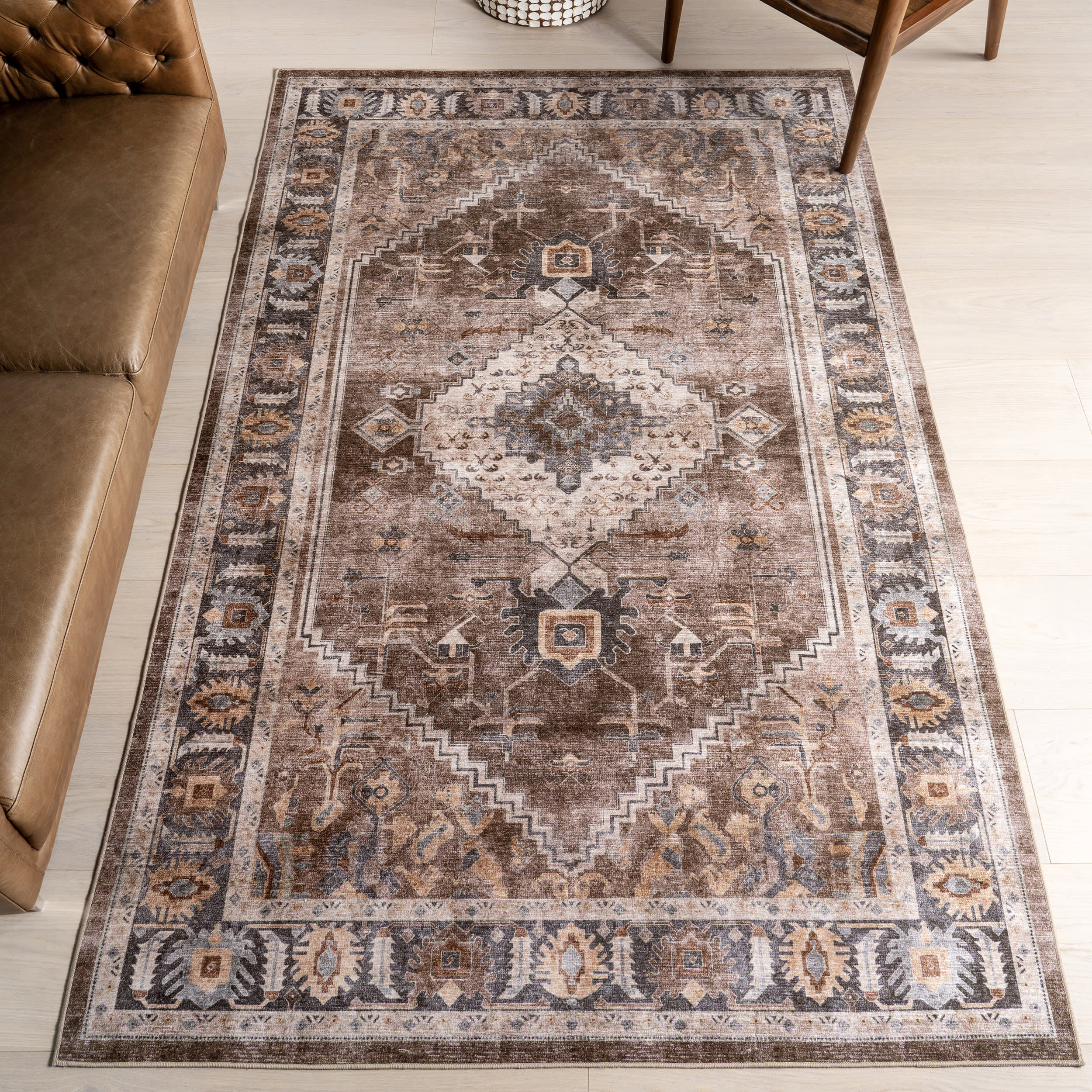 Harmoni Medallion Spill Proof Washable Rug | Brown - Image 2