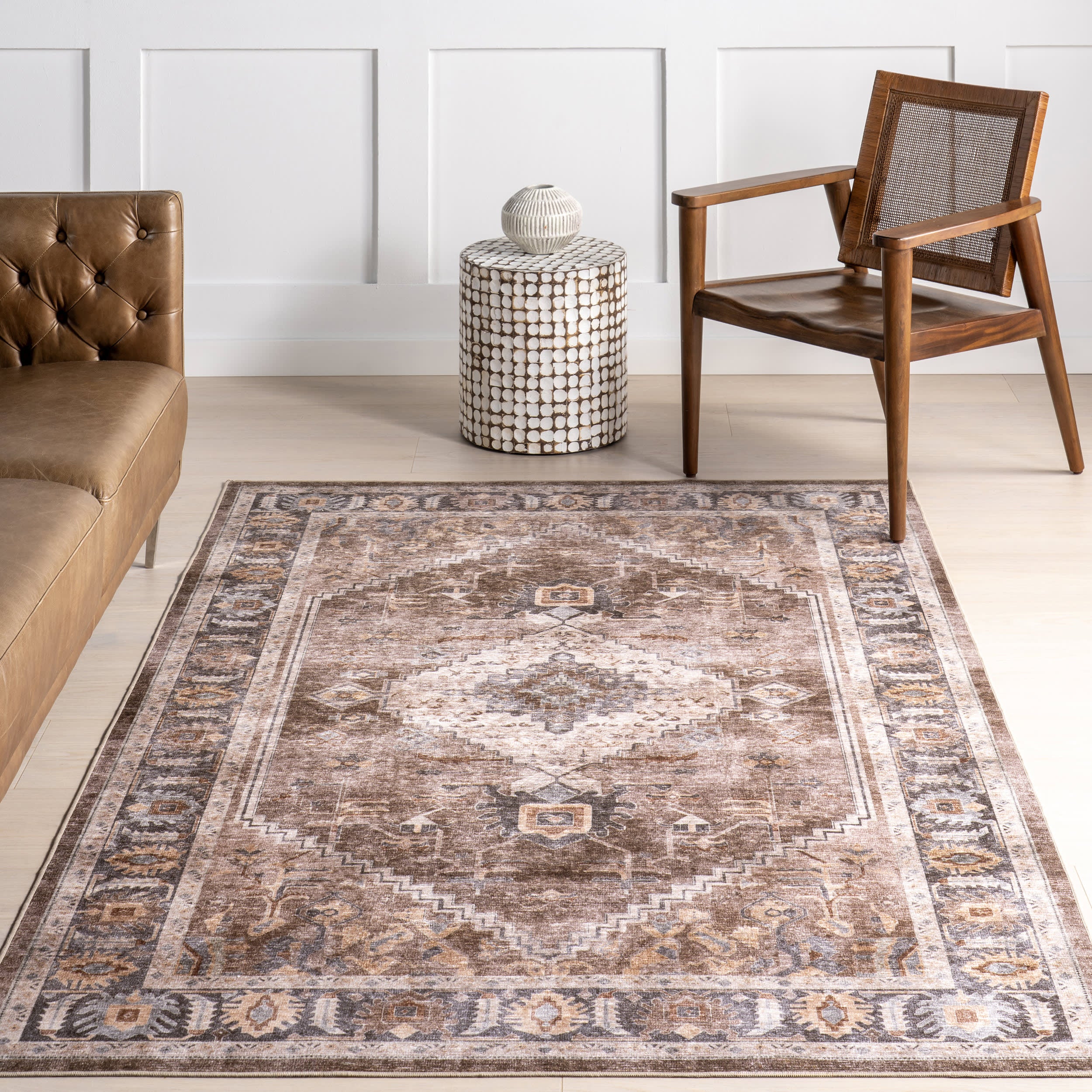 Harmoni Medallion Spill Proof Washable Rug | Brown - Image 5