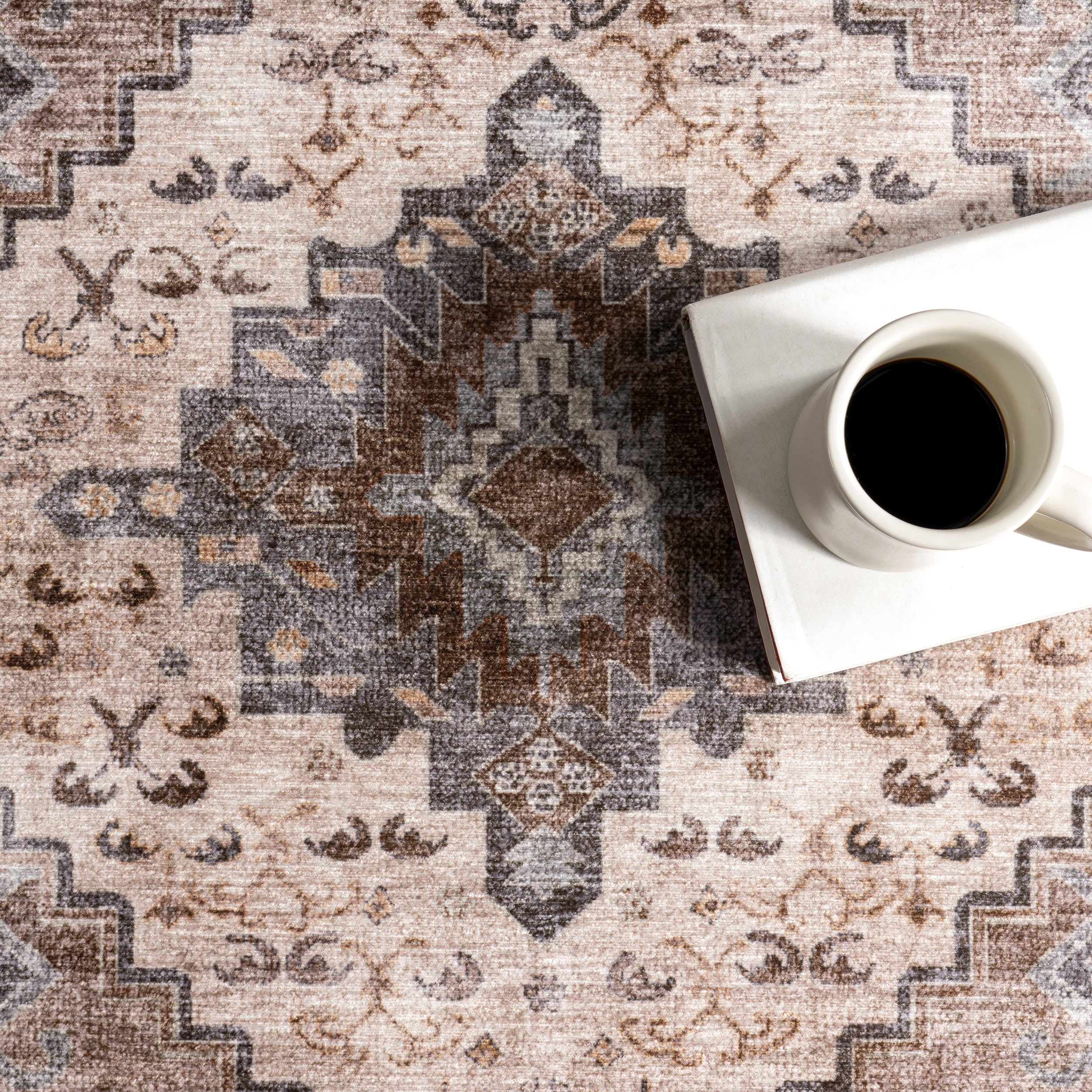 Harmoni Medallion Spill Proof Washable Rug | Brown - Image 8