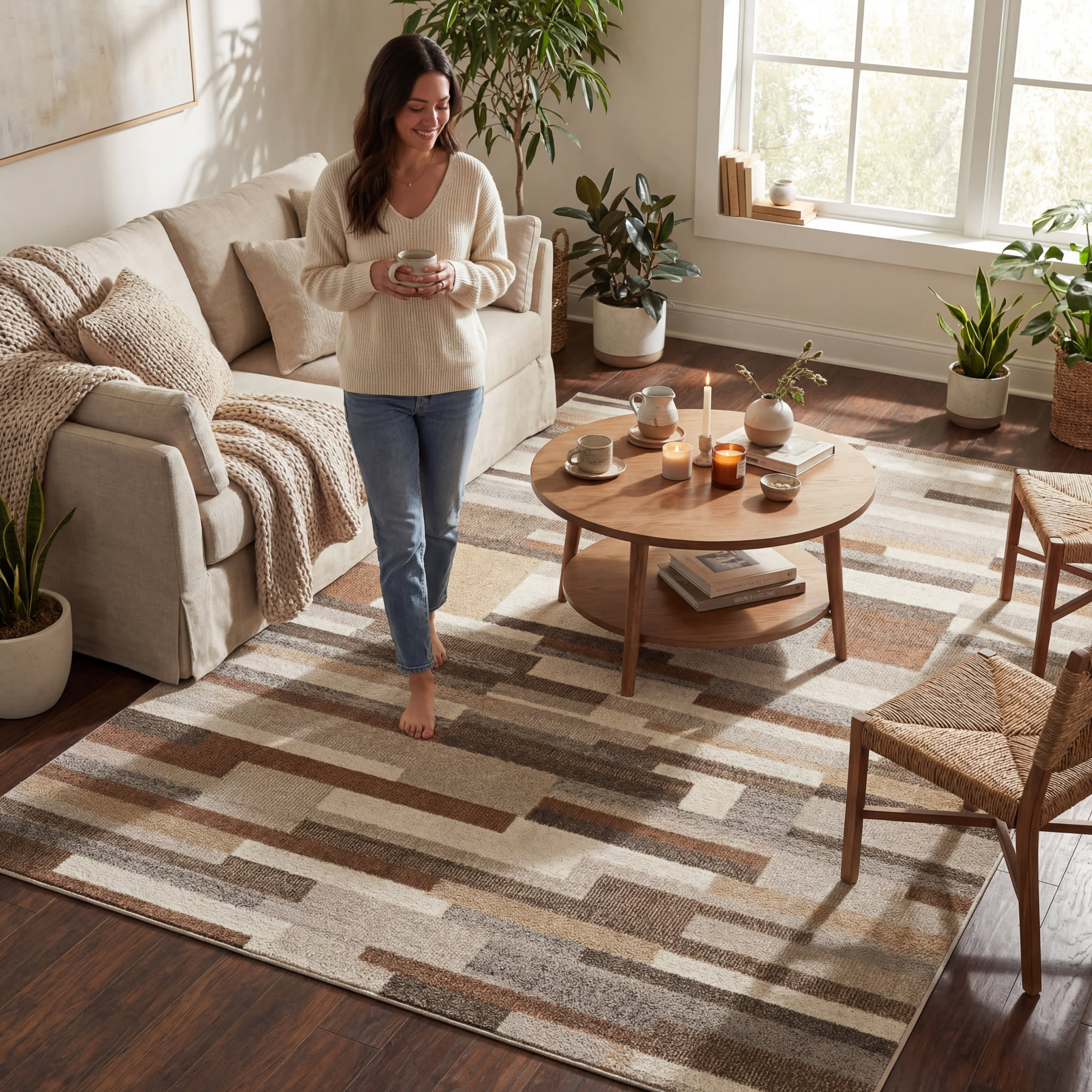 Harrah Rustic Abstract Washable Rug | Tan - Image 9
