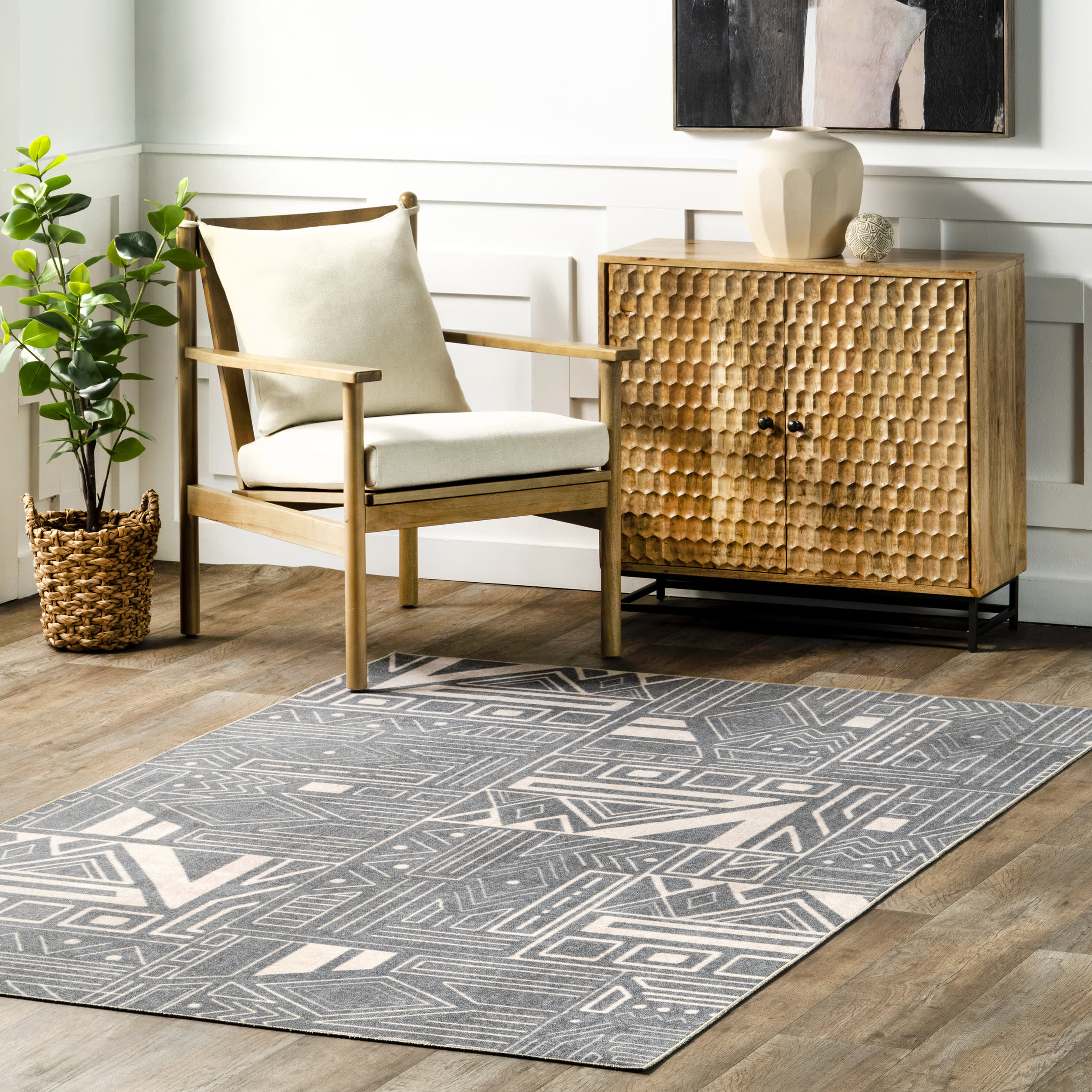 Hartley Washable Symbolism Rug | Blue - Image 2
