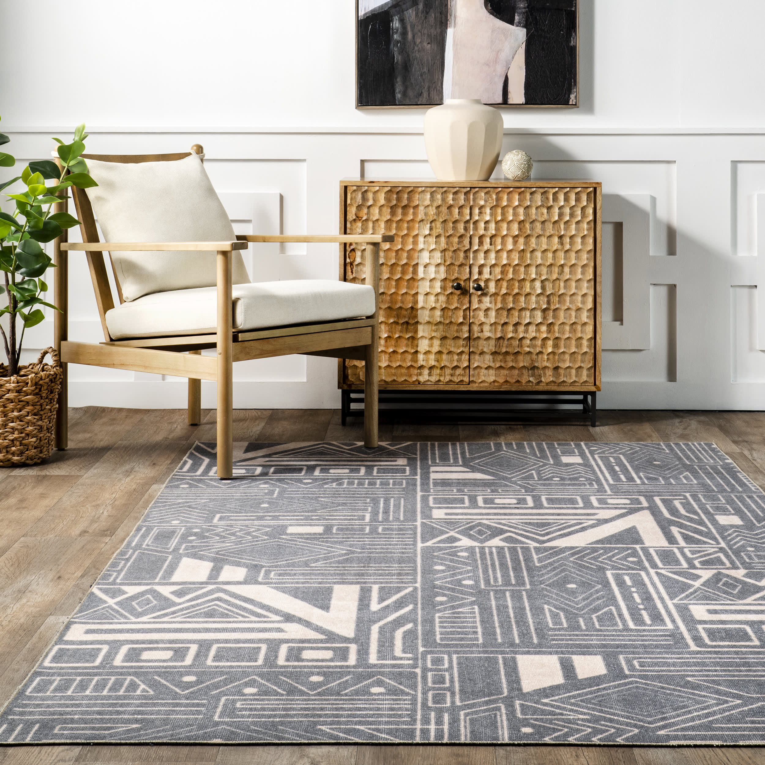 Hartley Washable Symbolism Rug | Blue - Image 4