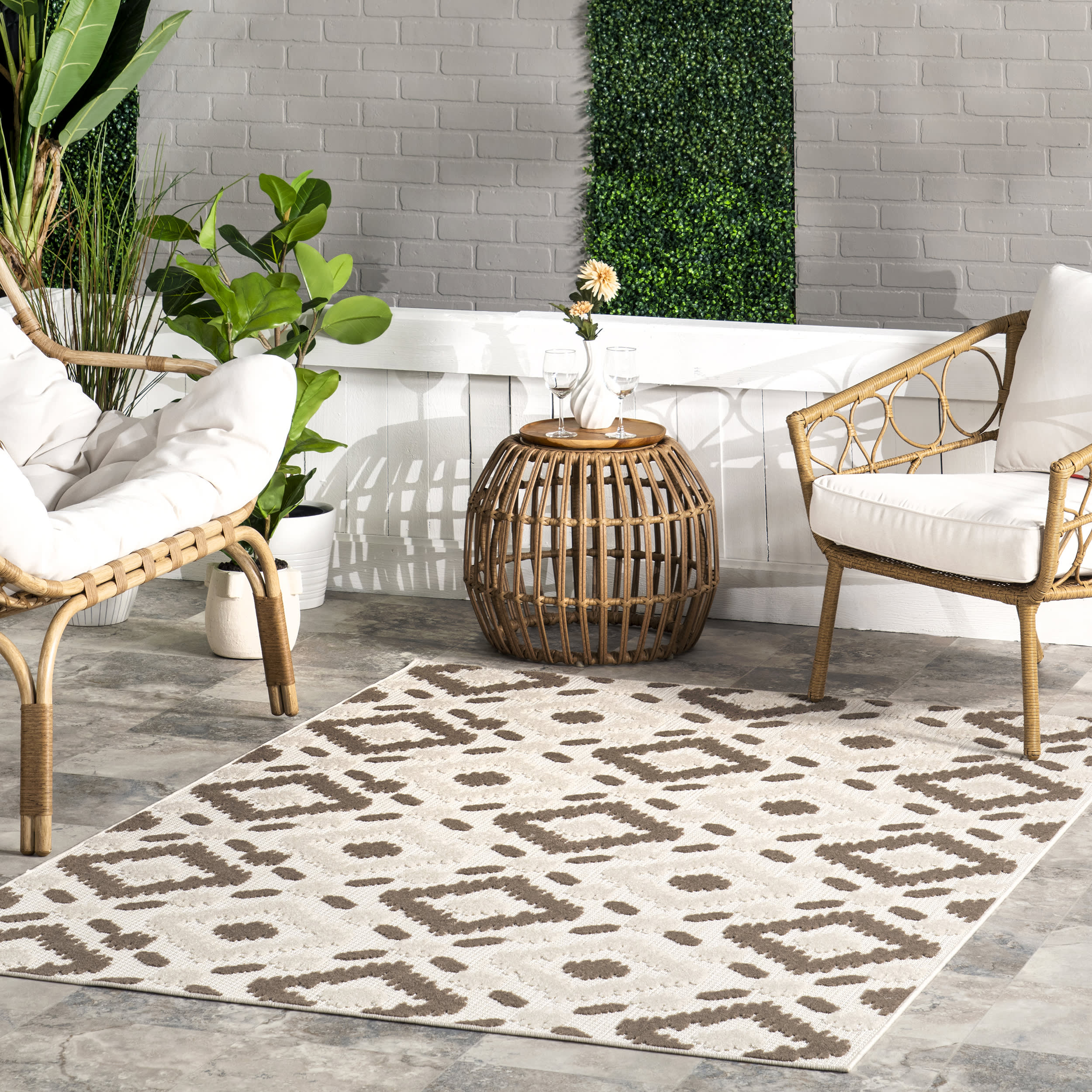 Hatched Trellis Indoor/Outdoor Rug | Beige - Image 2