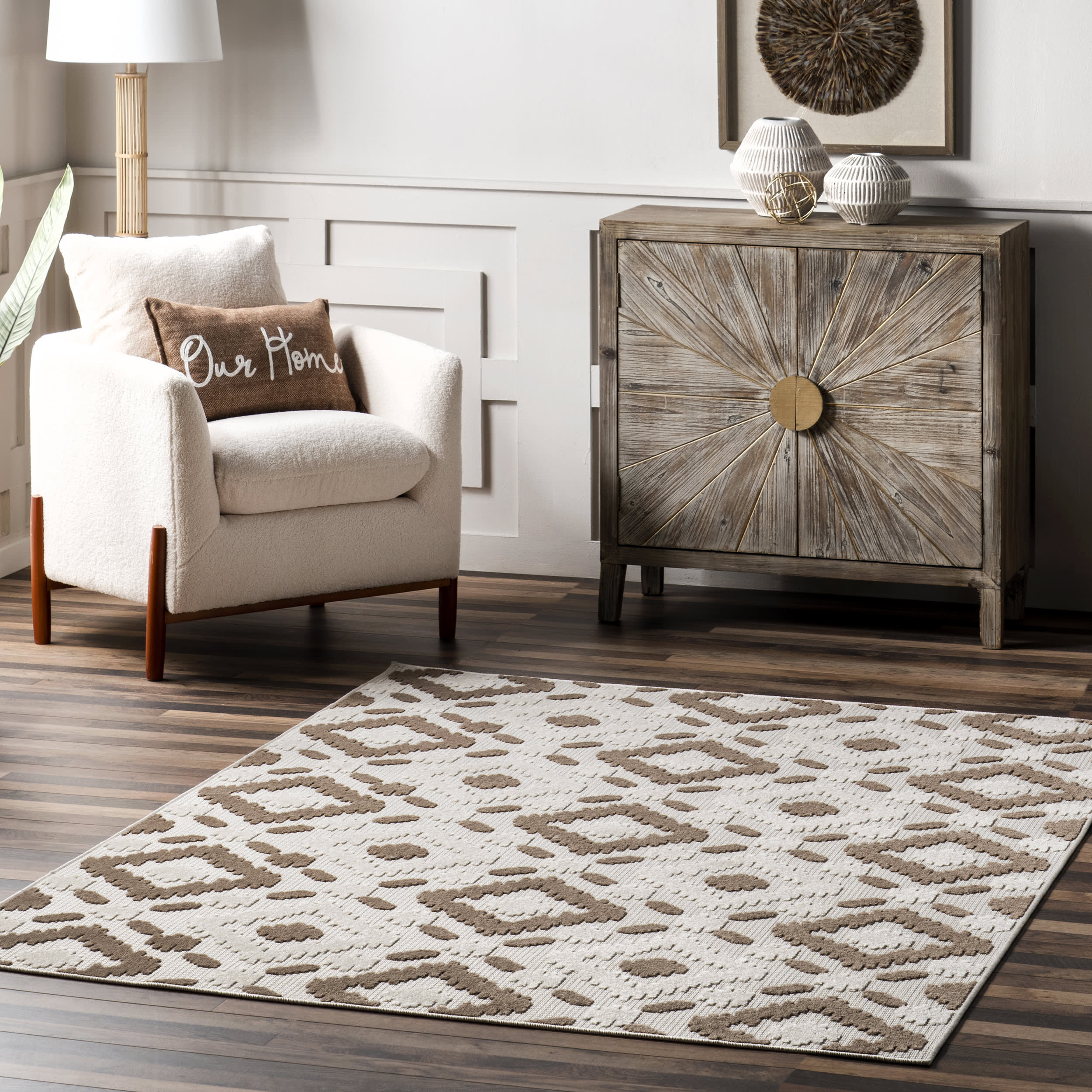 Hatched Trellis Indoor/Outdoor Rug | Beige - Image 4