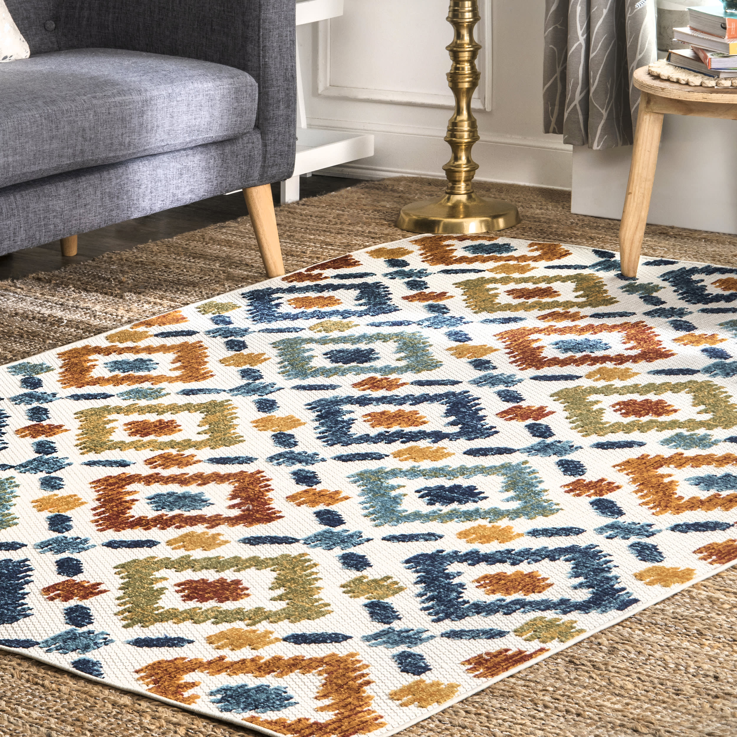Hatched Trellis Indoor/Outdoor Rug | Blue - Image 2