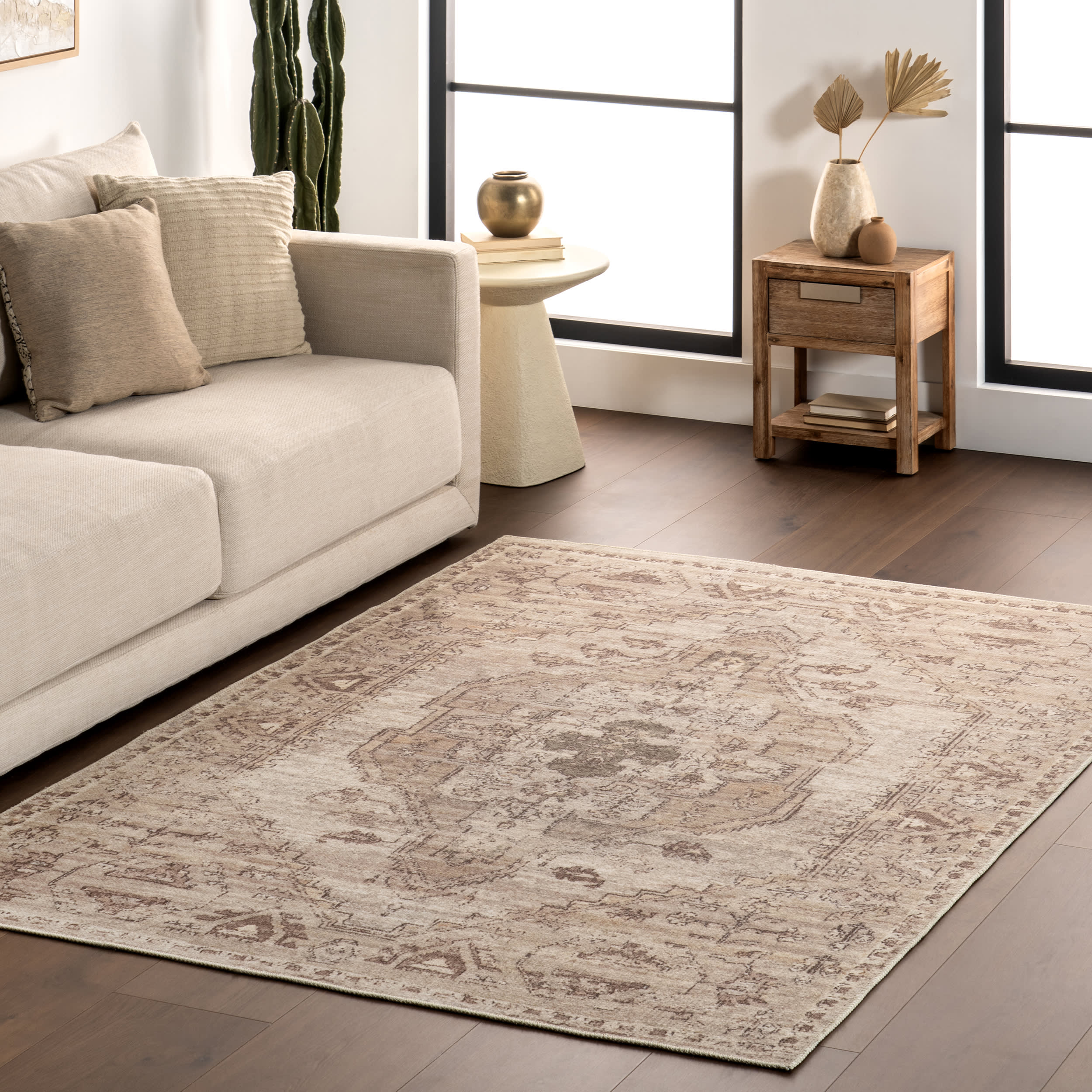 Hattie Medallion Washable Rug | Beige - Image 2