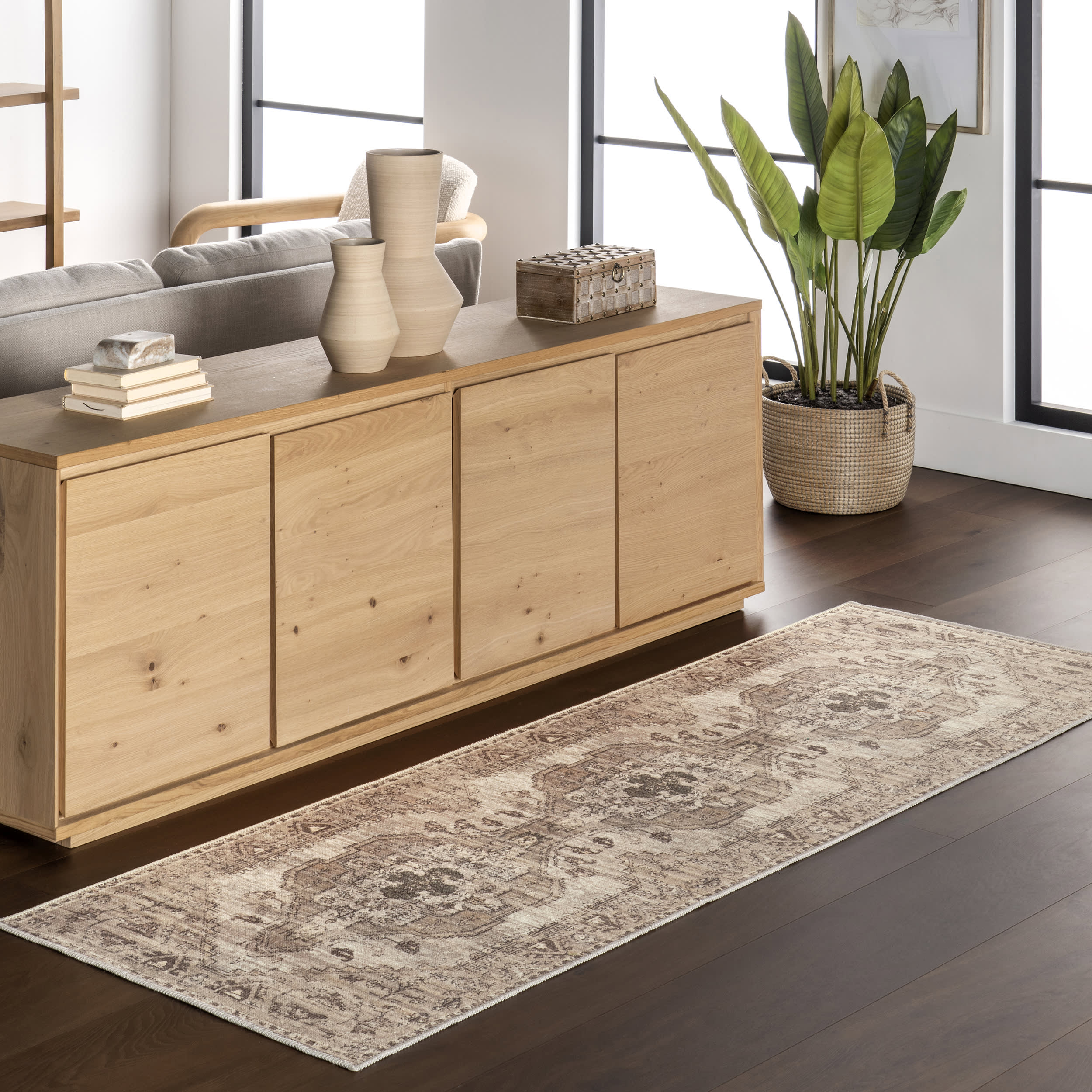 Hattie Medallion Washable Rug | Beige - Image 2
