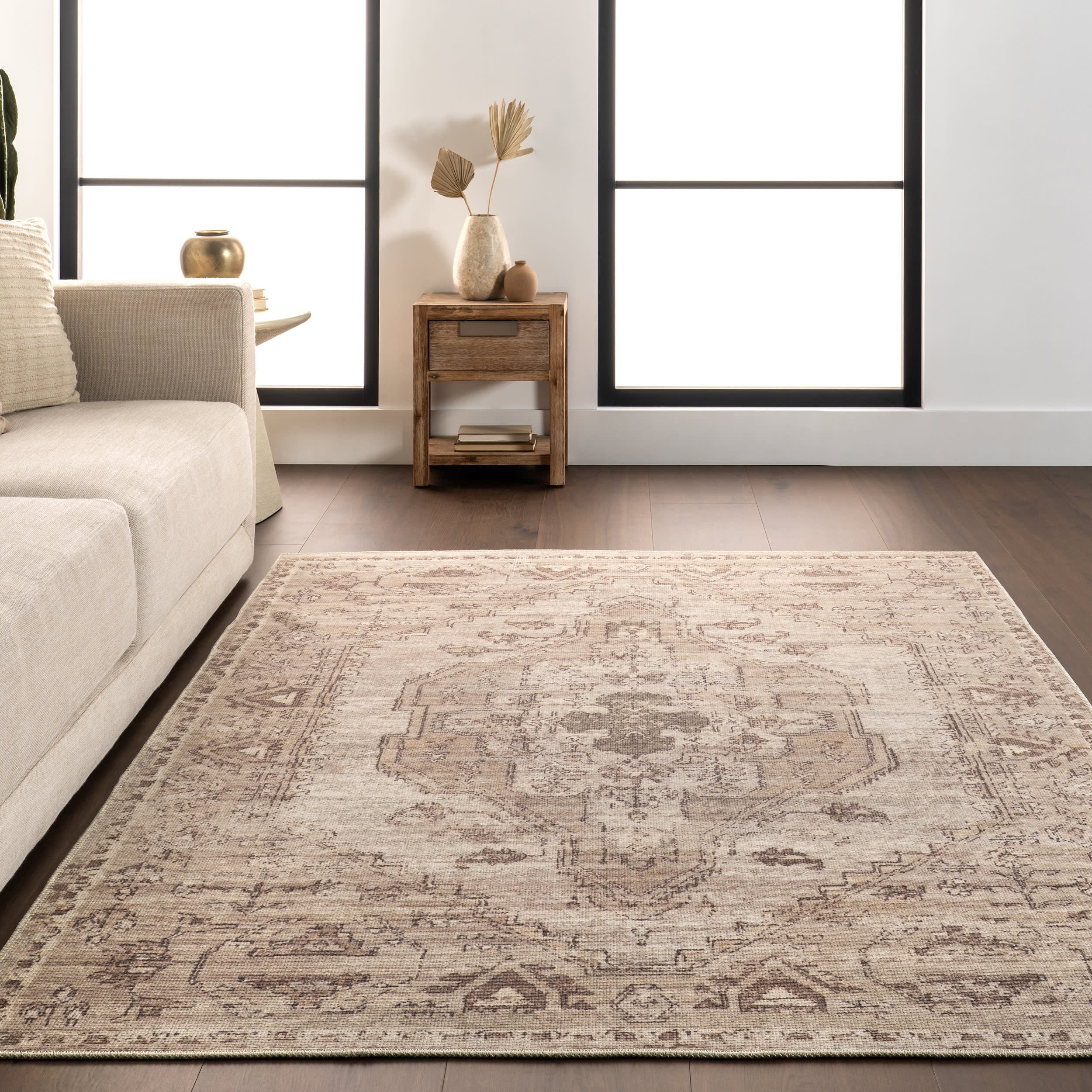Hattie Medallion Washable Rug | Beige - Image 4