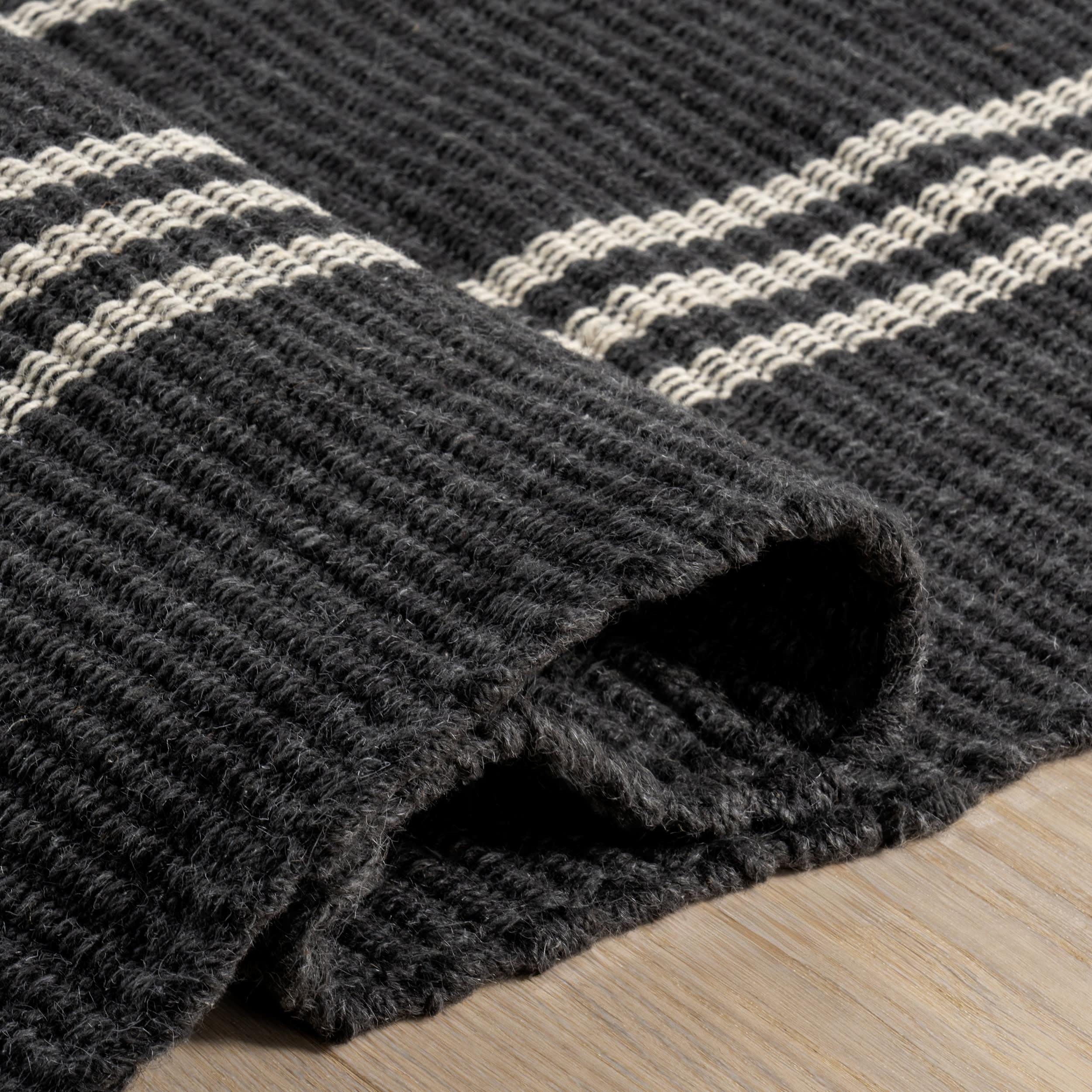 Hawthorn Striped Wool Rug | Charcoal - Image 8