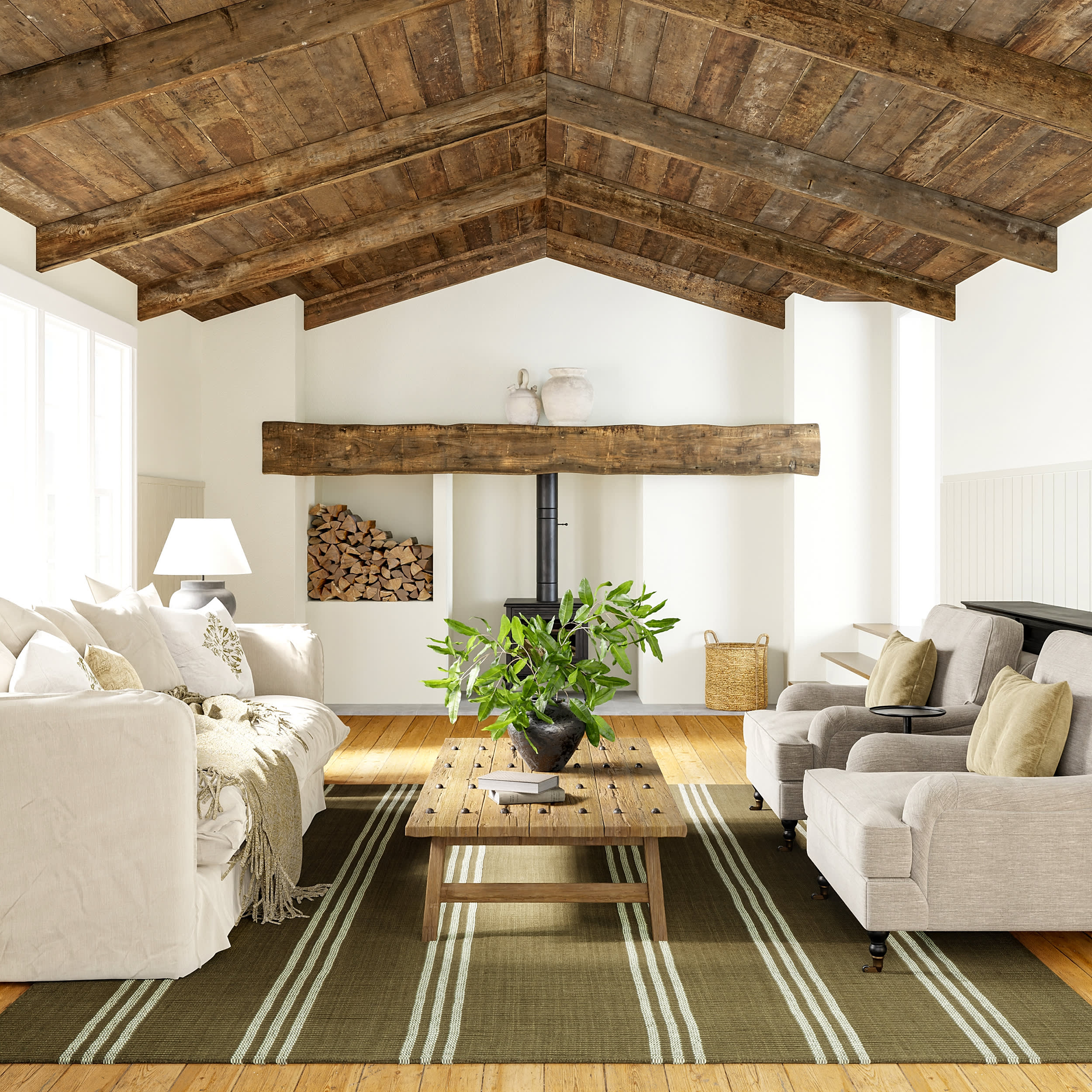 Hawthorn Striped Wool Rug | Olive Green - Image 9