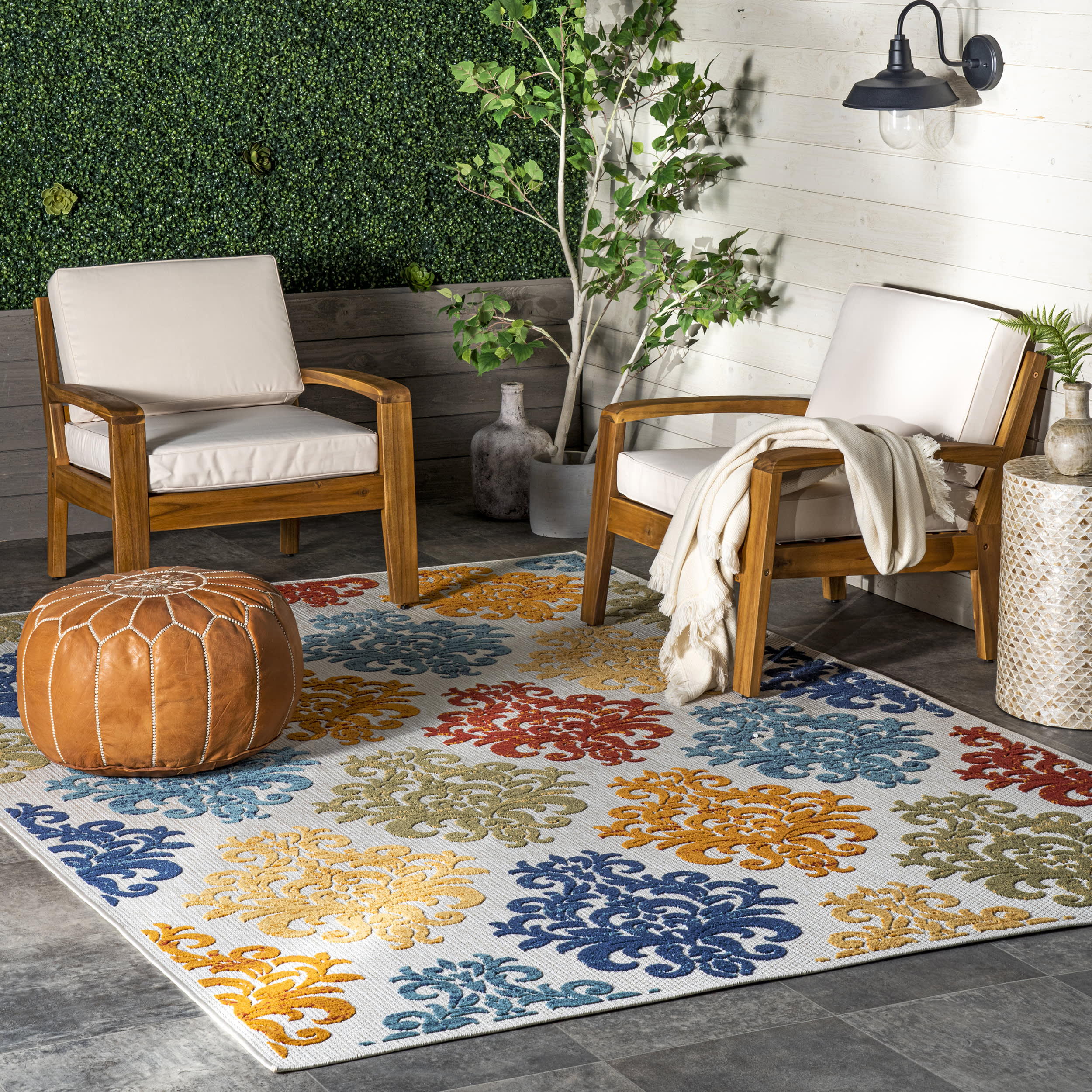 Hayden Damask Indoor/Outdoor Rug | Multicolor - Image 2