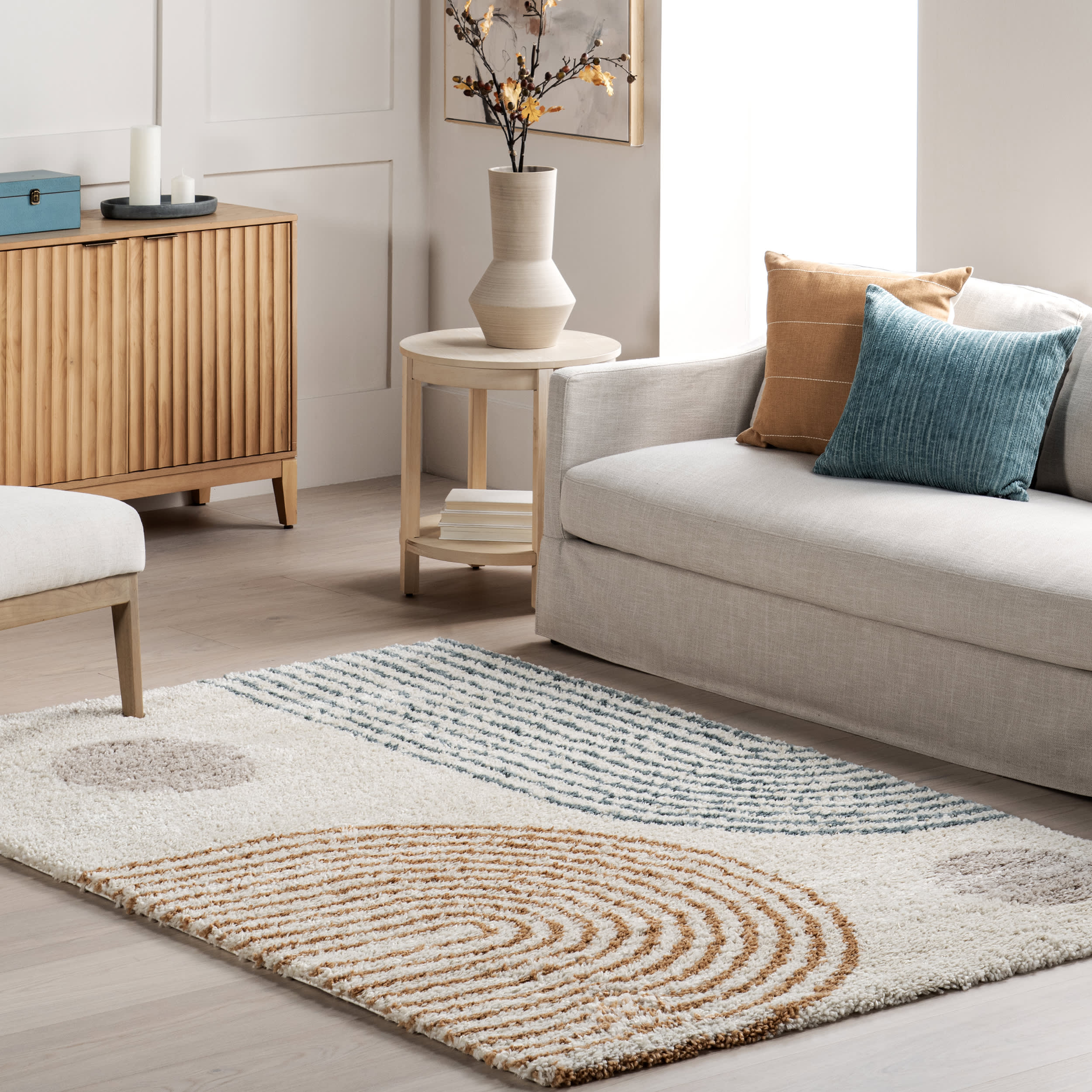Hedda Retro Geometric Shag Rug | Beige - Image 2