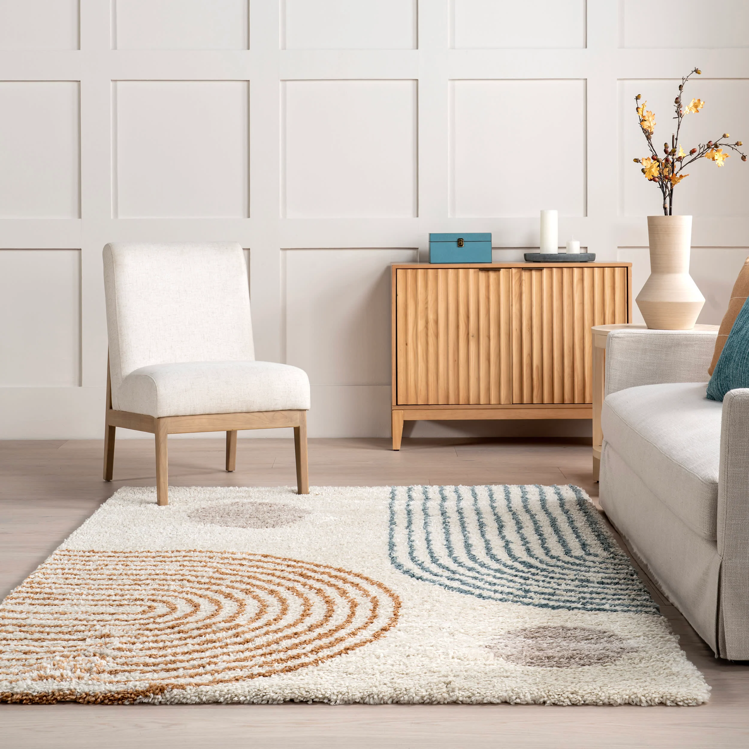 Hedda Retro Geometric Shag Rug | Beige - Image 4