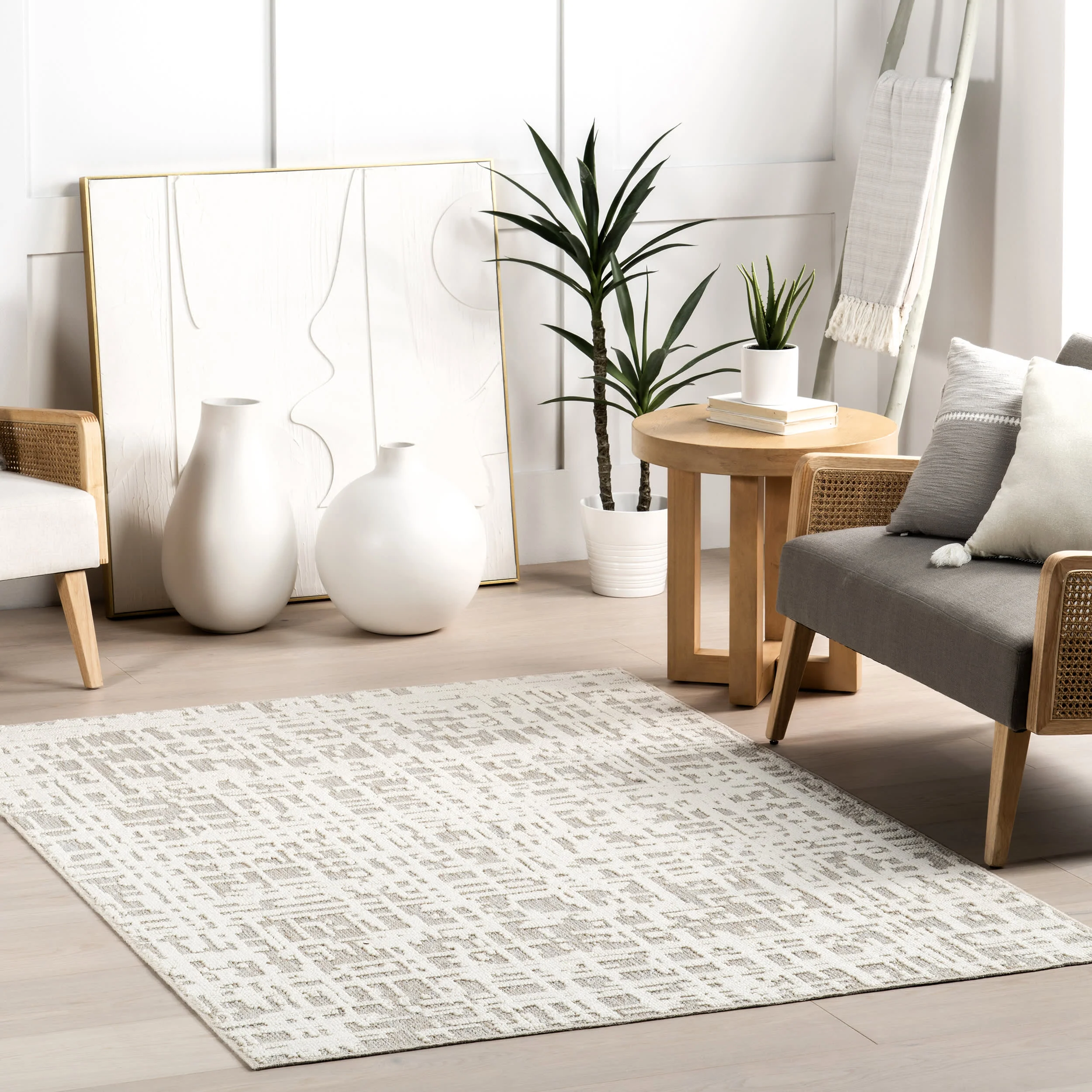 Helga Abstract Washable Rug | Light Grey - Image 2