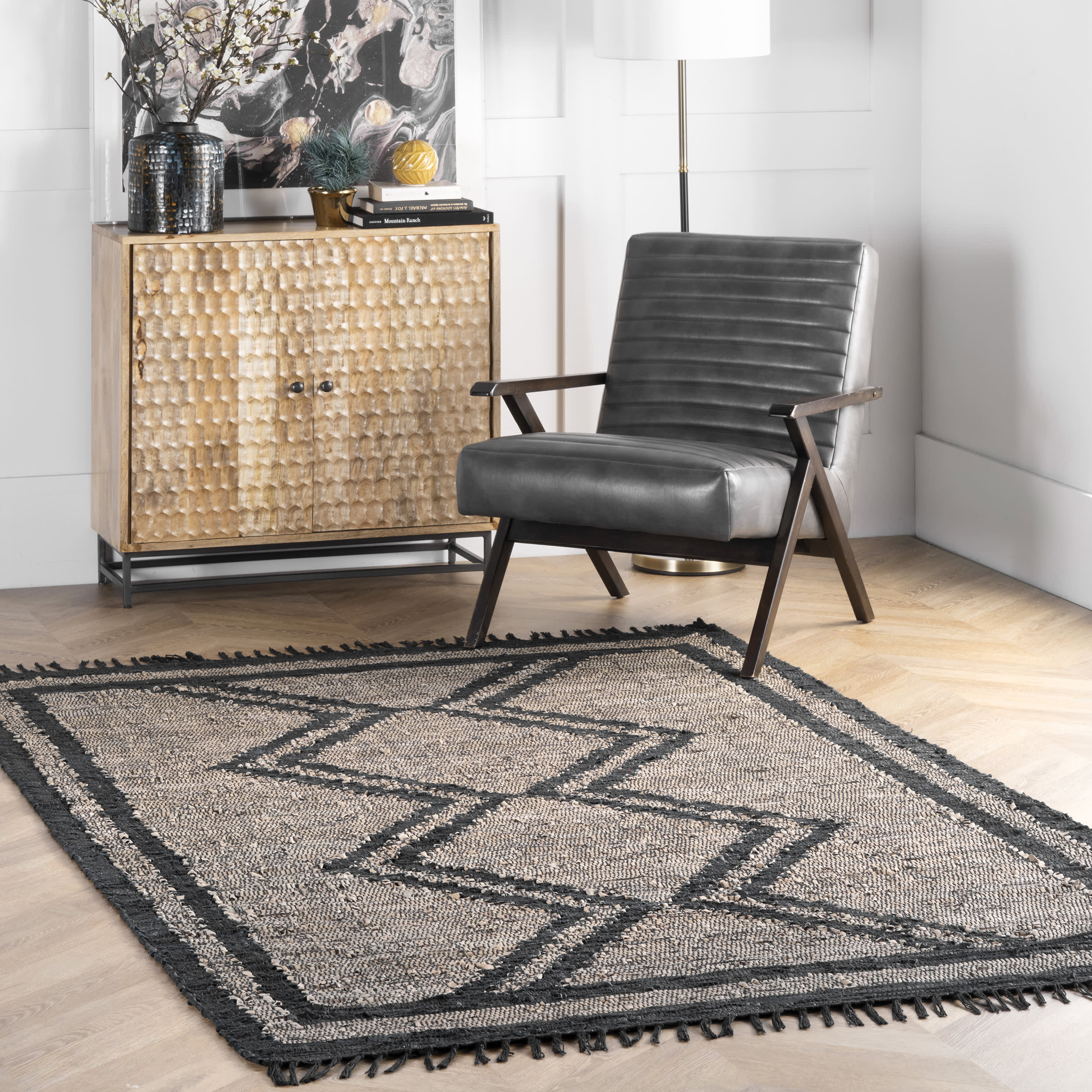 Helix Leather Flatweave Tassels Rug | Natural - Image 2
