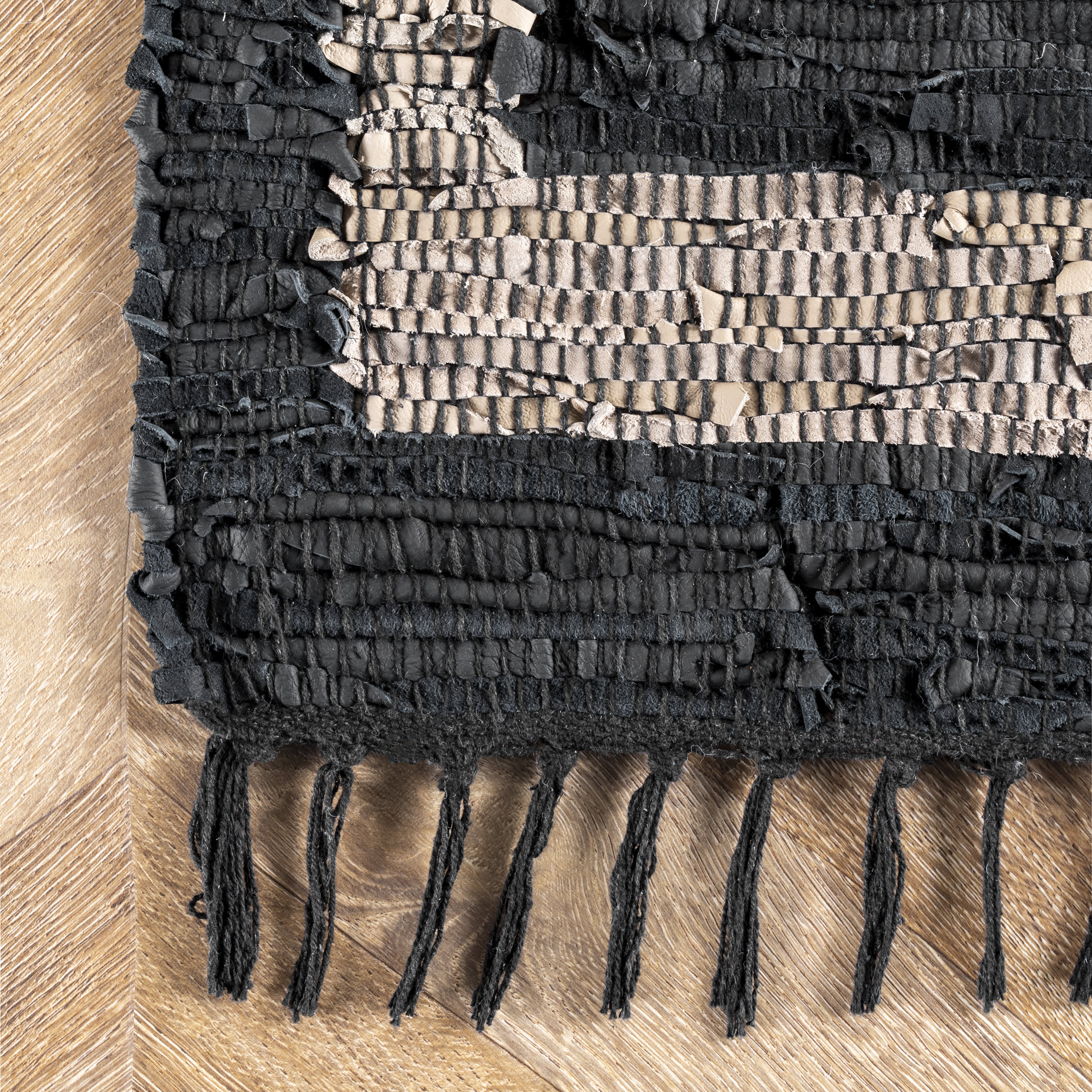Helix Leather Flatweave Tassels Rug | Natural - Image 3