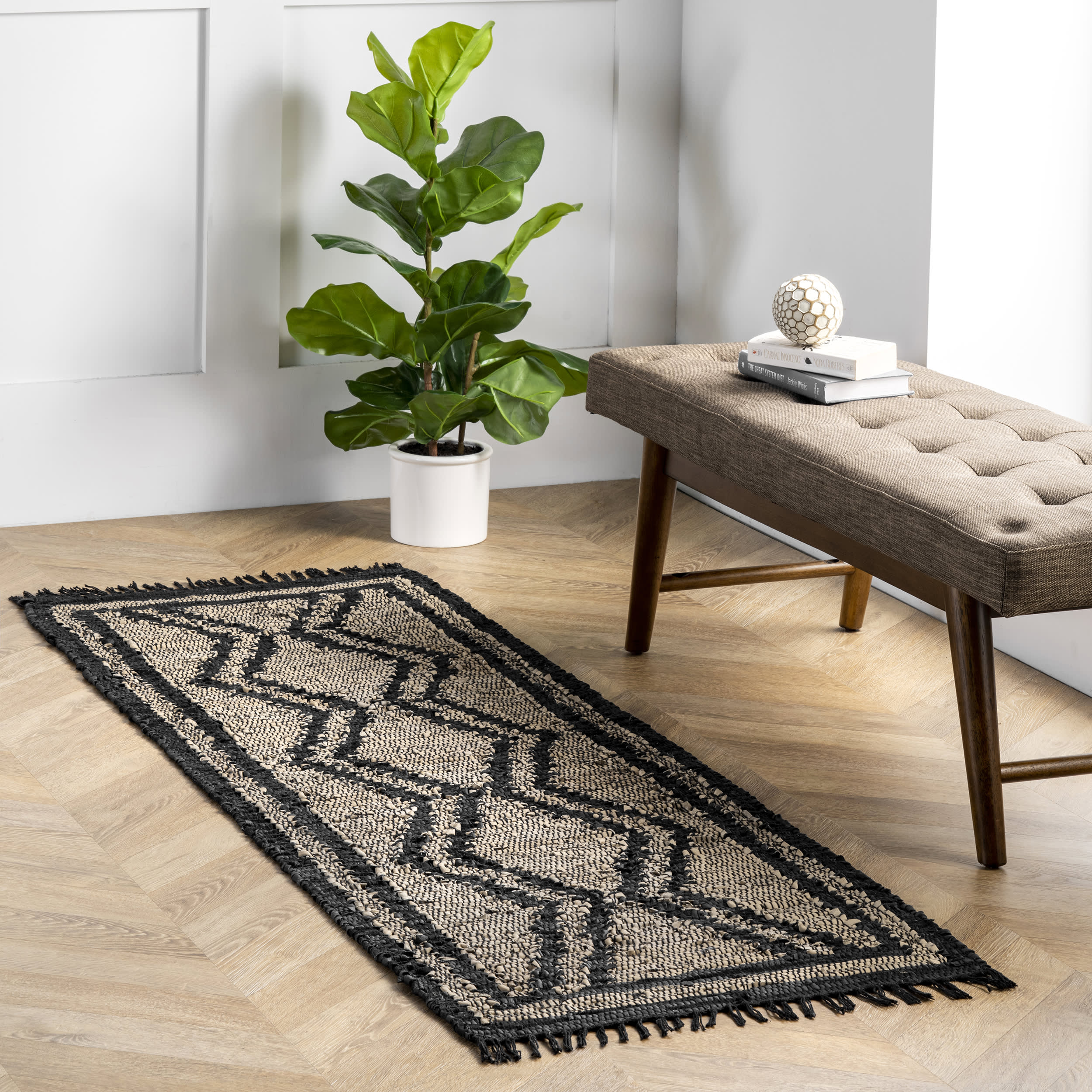 Helix Leather Flatweave Tassels Rug | Natural - Image 2