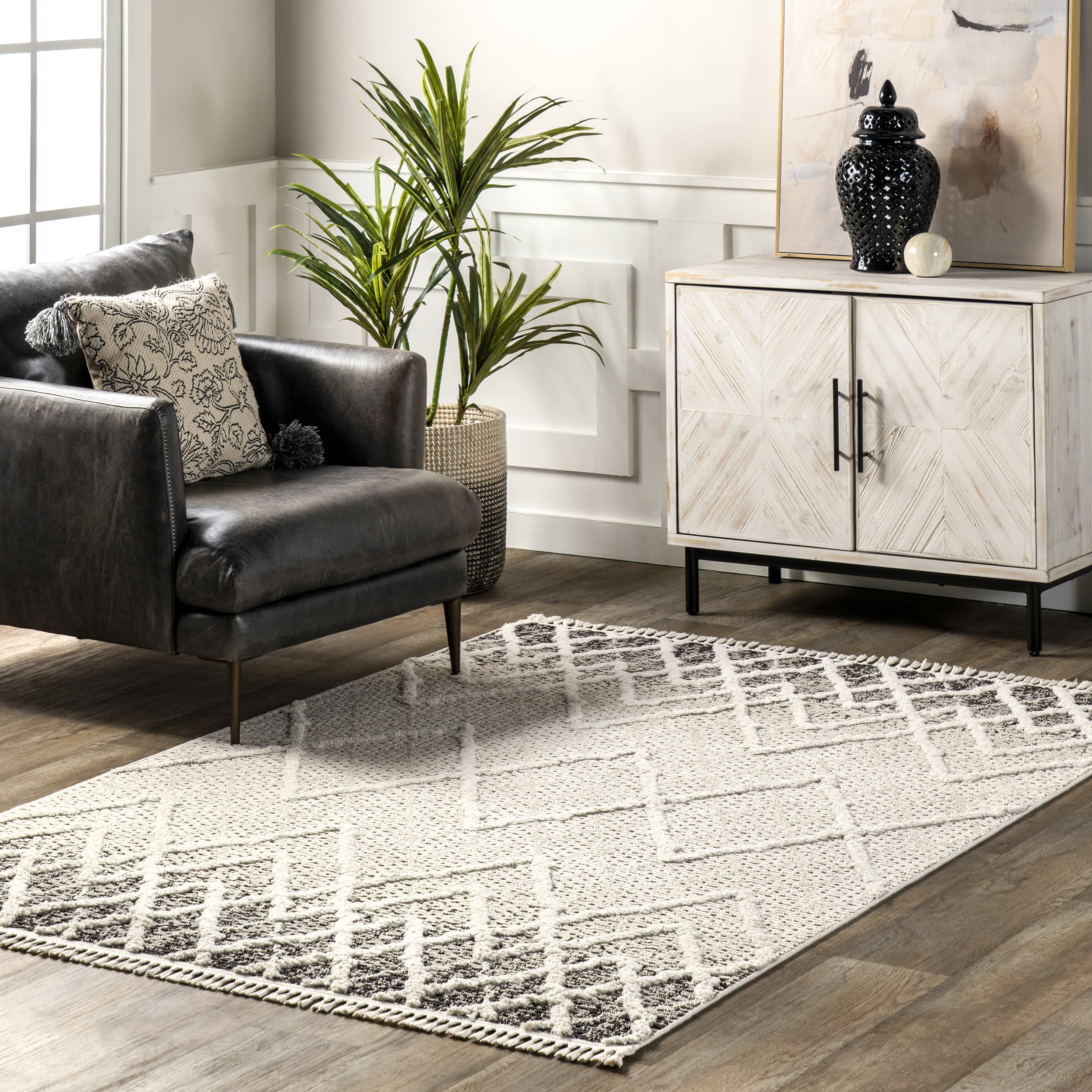 Henrietta Ombre Trellis Rug | Beige - Image 2