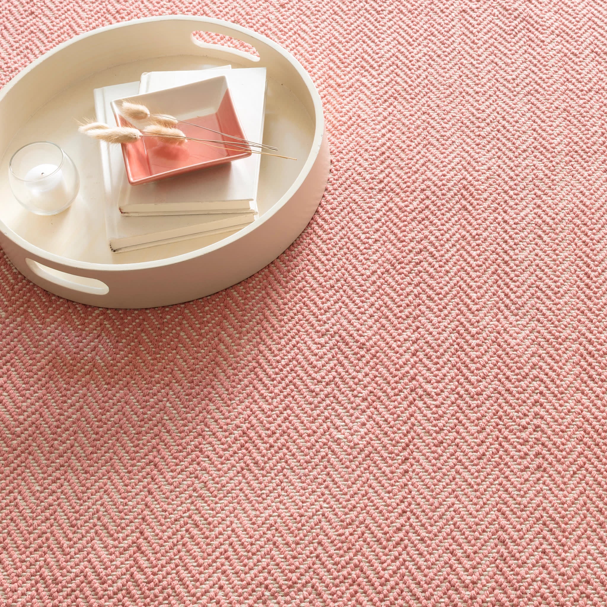 Herringbone Handwoven Cotton Rug | Coral - Image 2