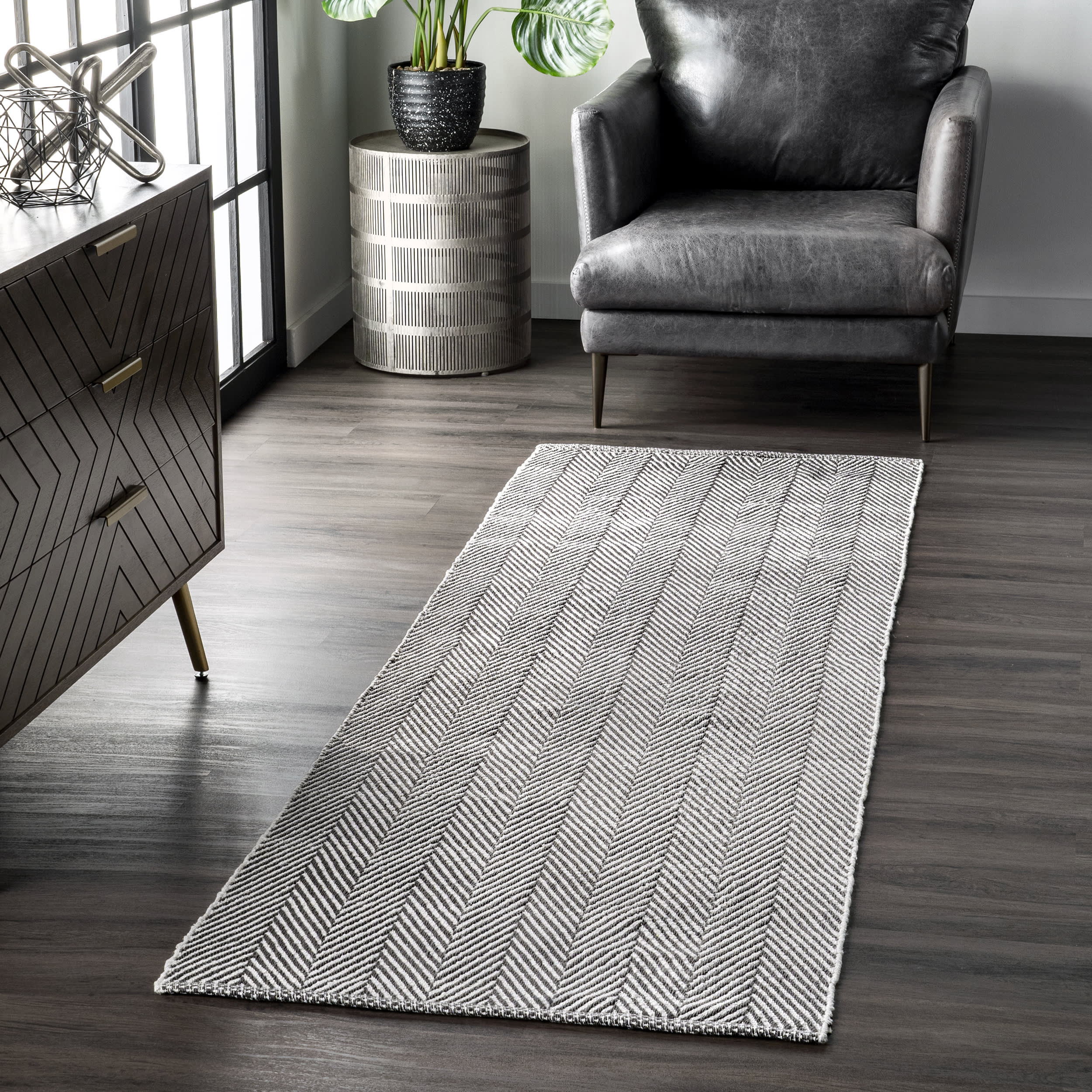 Herringbone Cotton Flatwoven Rug | Grey - Image 2