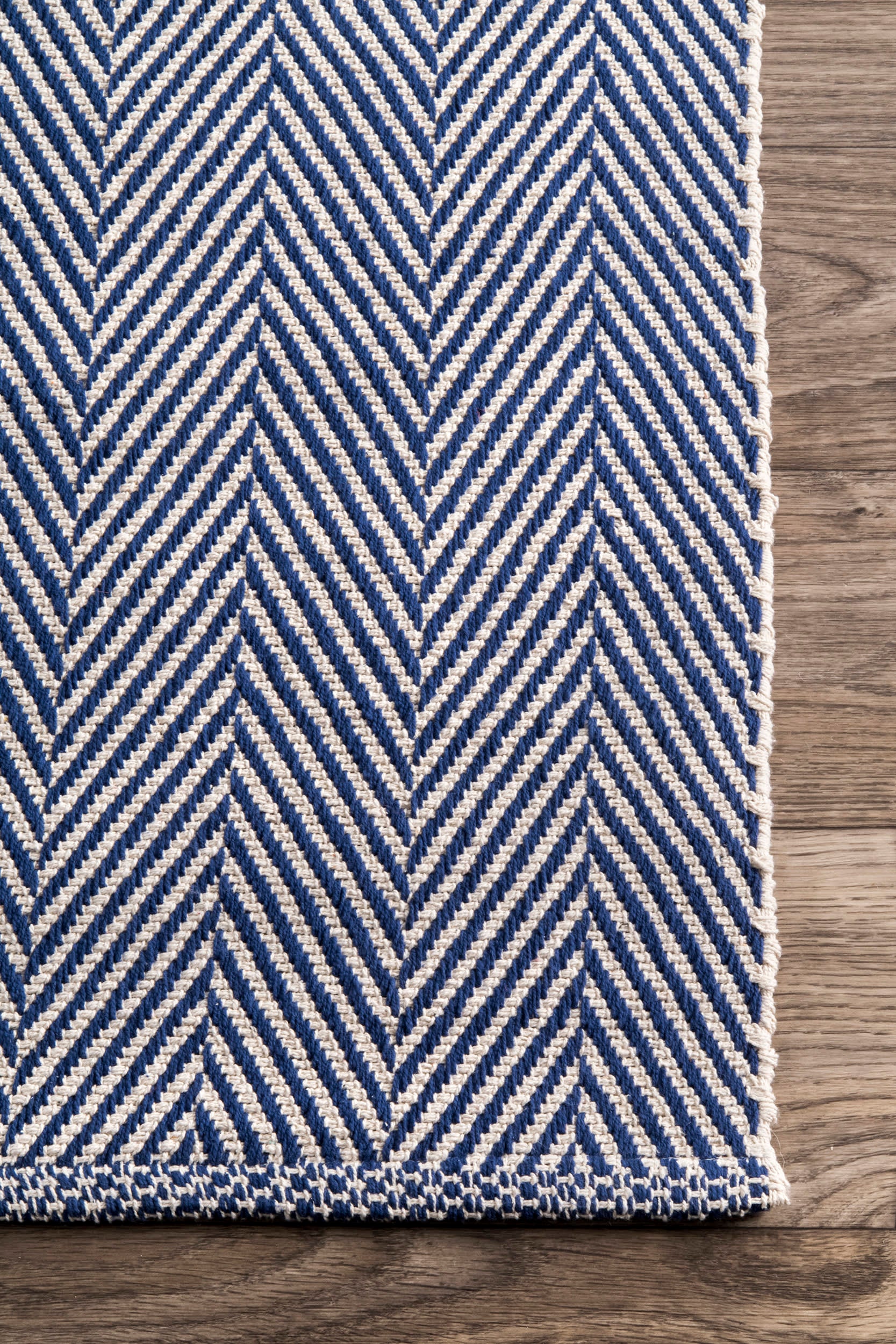 Herringbone Cotton Flatwoven Rug | Navy - Image 3