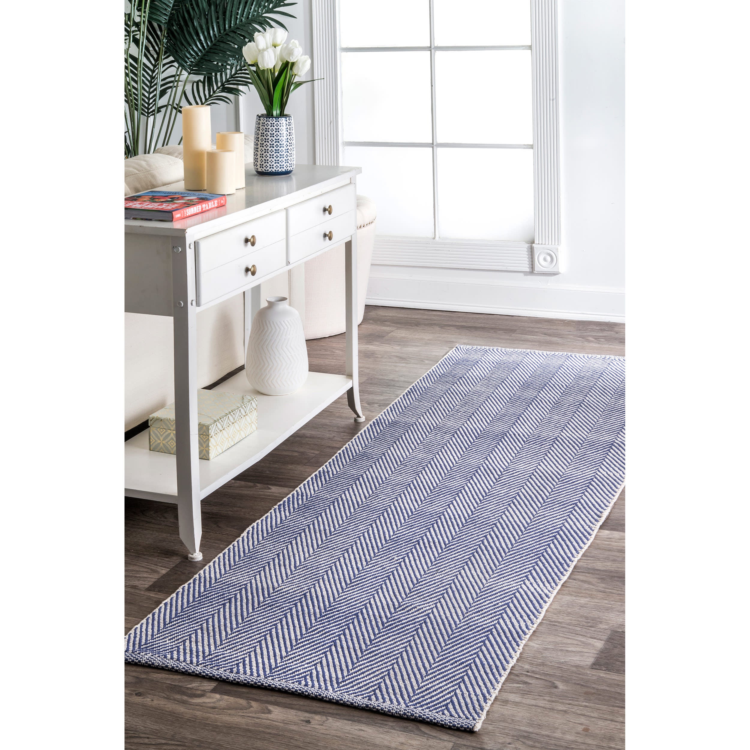 Herringbone Cotton Flatwoven Rug | Navy - Image 2