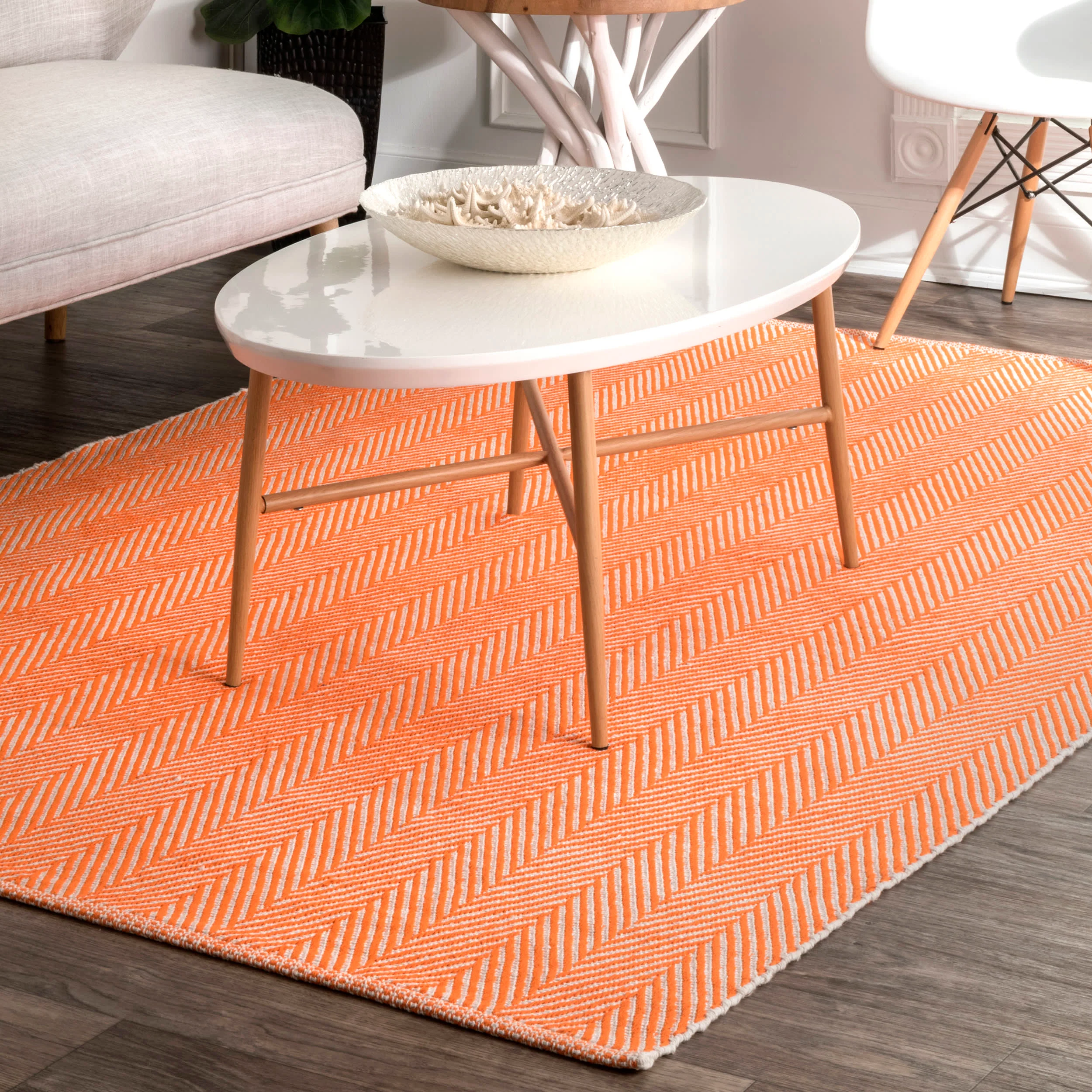 Herringbone Cotton Flatwoven Rug | Orange - Image 2