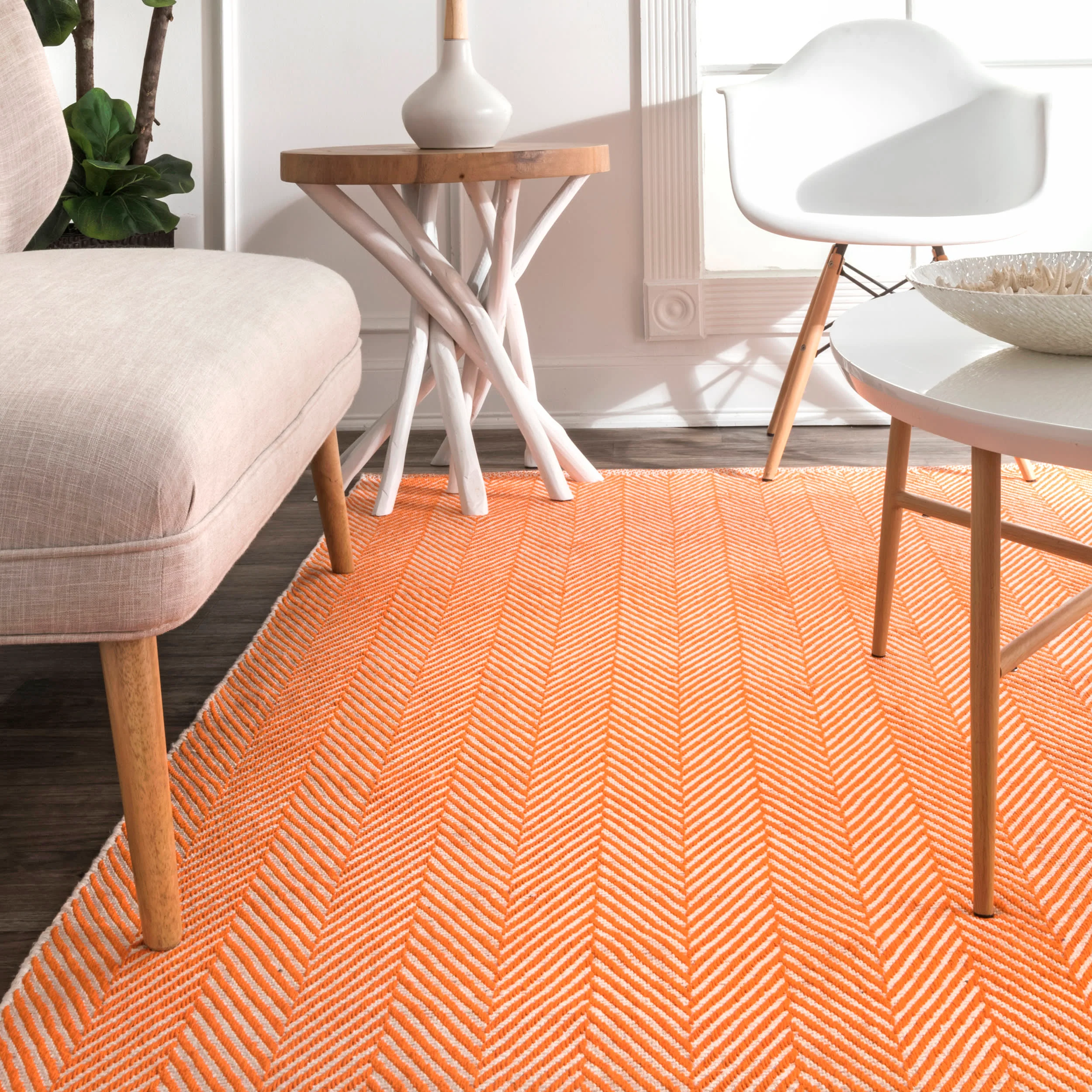 Herringbone Cotton Flatwoven Rug | Orange - Image 4