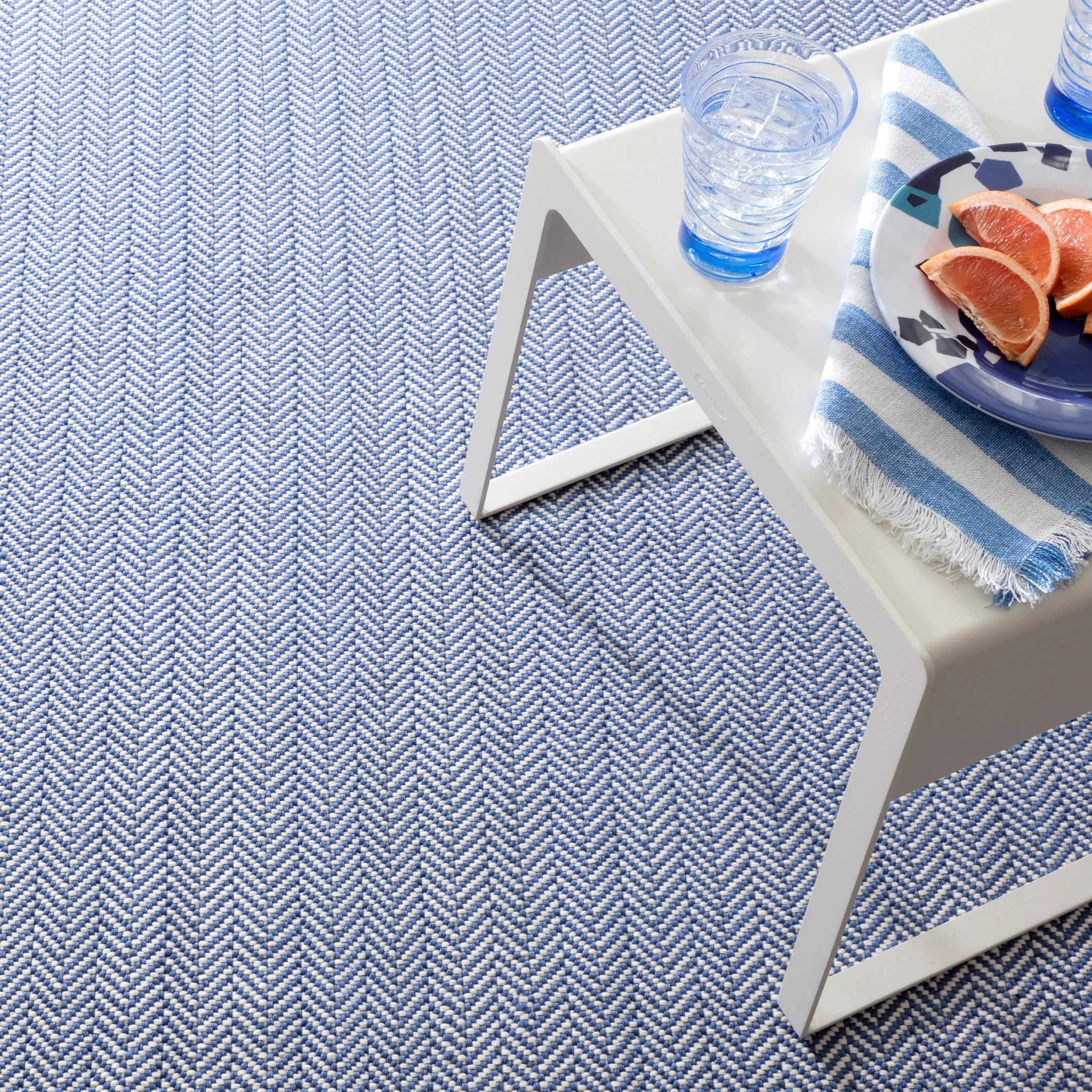 Herringbone Handwoven Indoor/Outdoor Rug | Denim/Ivory - Image 2