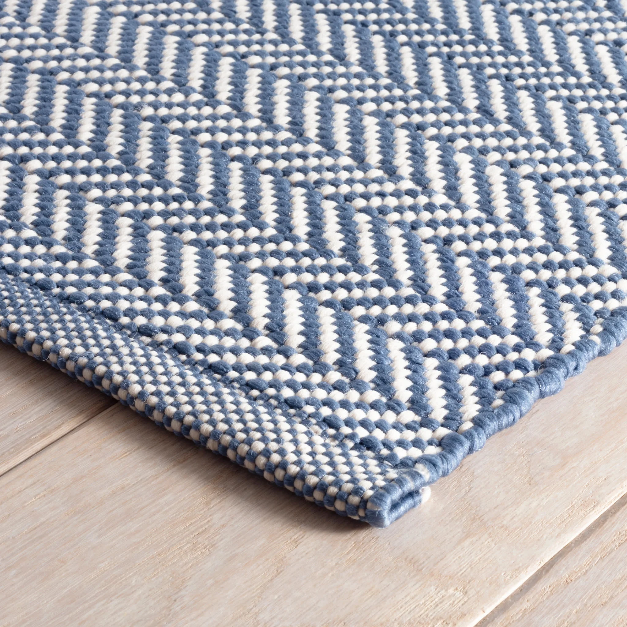Herringbone Handwoven Indoor/Outdoor Rug | Denim/Ivory - Image 3