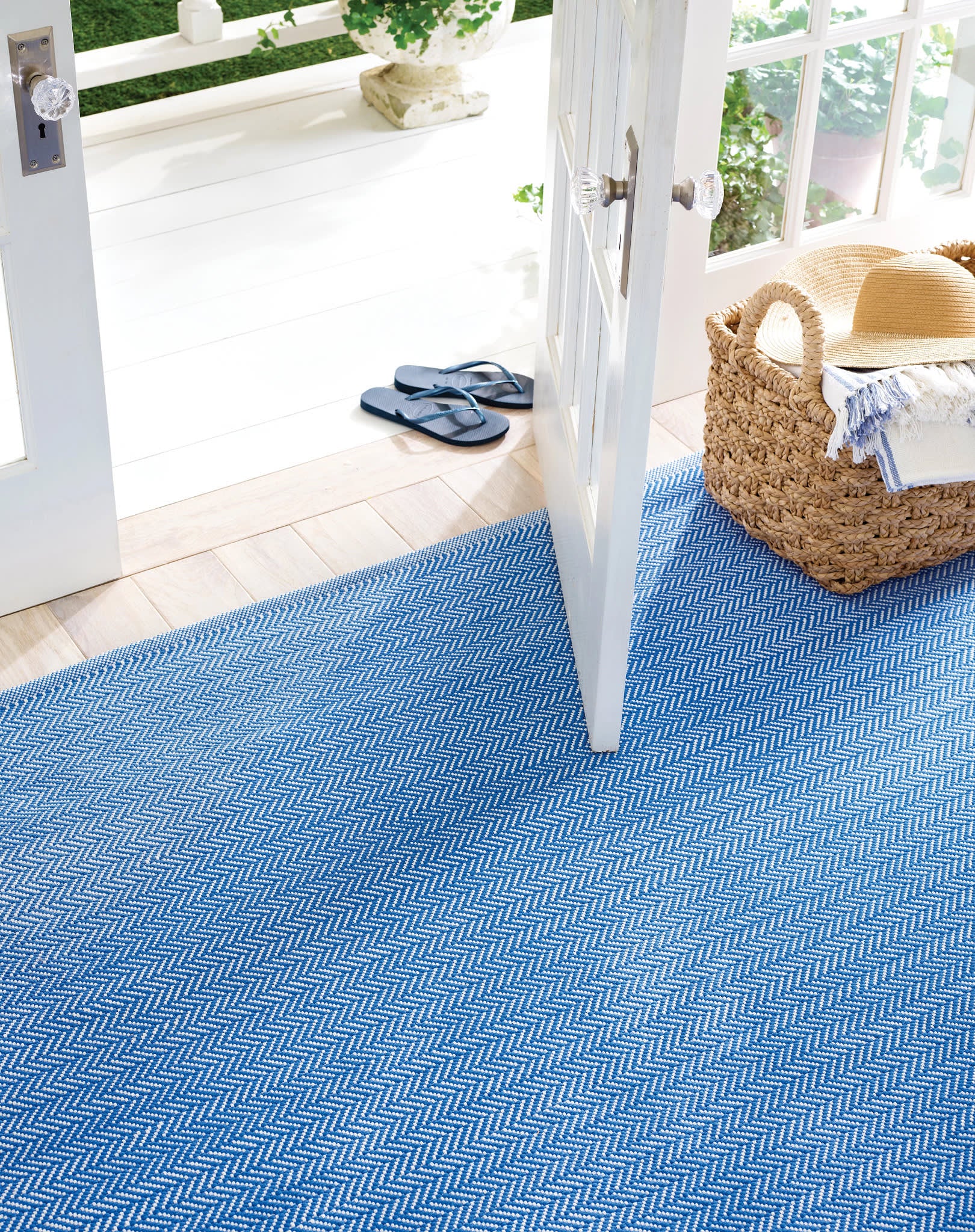 Herringbone Handwoven Indoor/Outdoor Rug | French Blue/White - Image 2