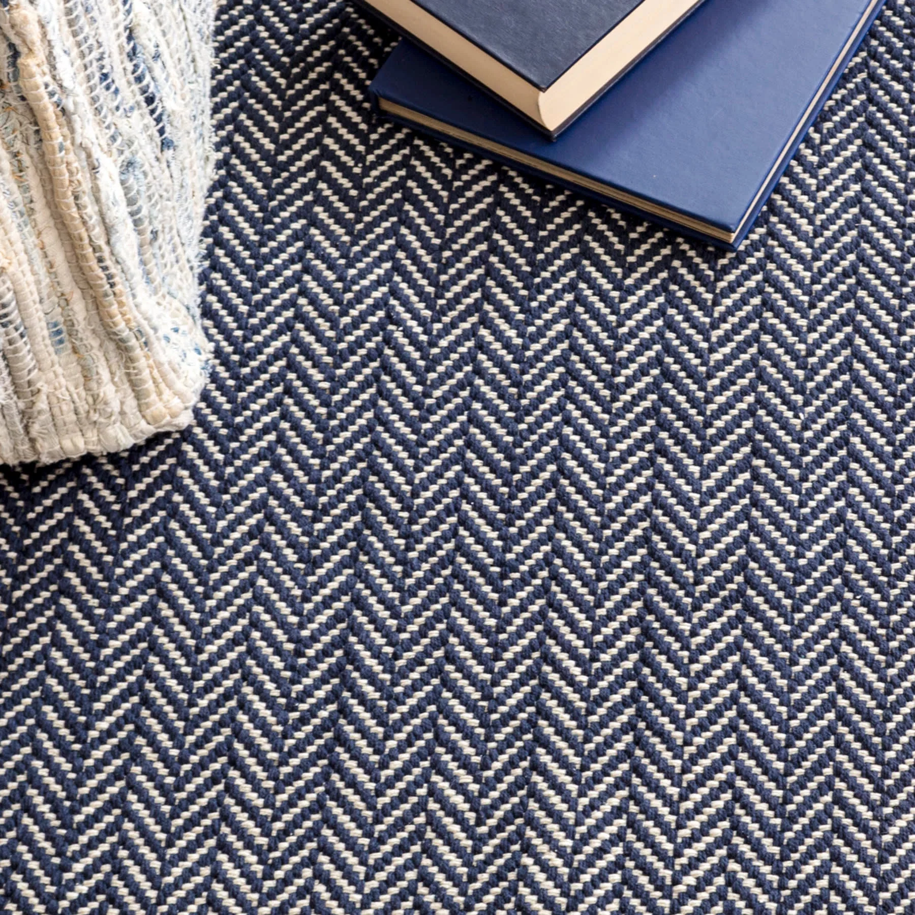 Herringbone Handwoven Cotton Rug | Indigo - Image 3