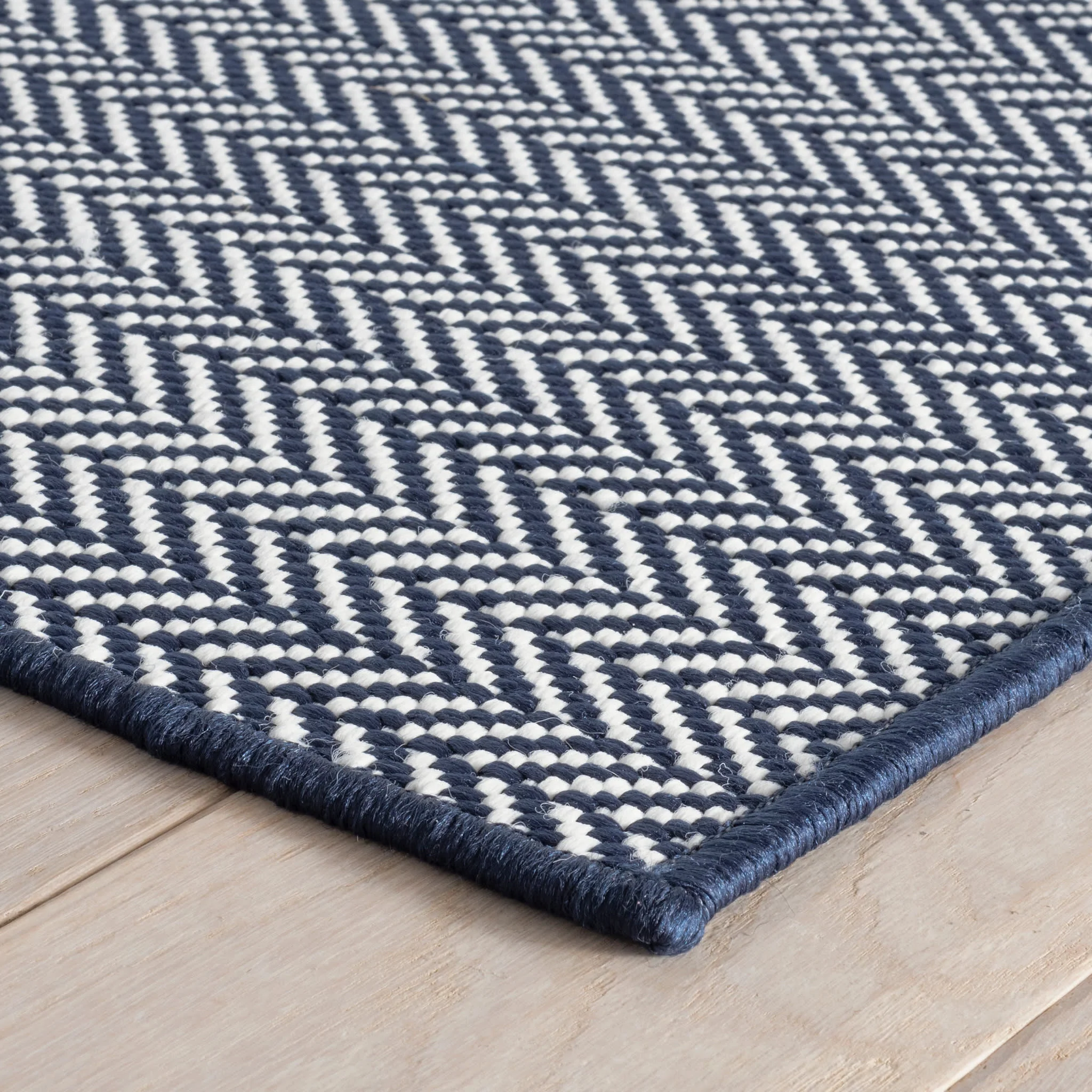 Herringbone Handwoven Indoor/Outdoor Custom Rug | Indigo/White - Image 3