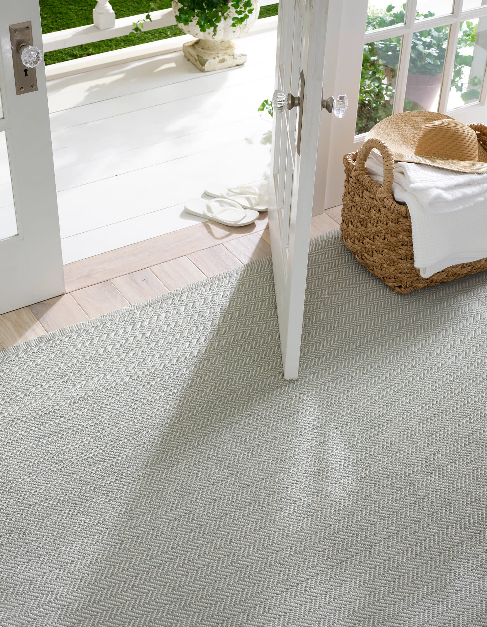 Herringbone Handwoven Indoor/Outdoor Rug | Light Blue/Ivory - Image 3