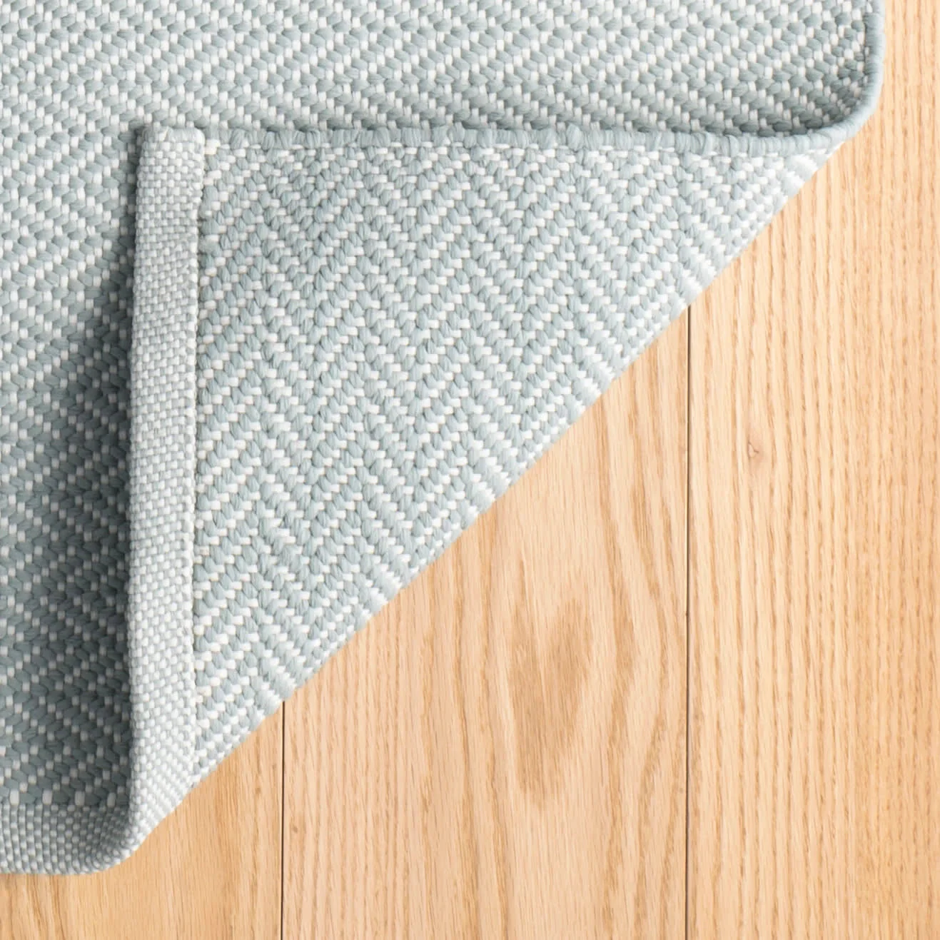 Herringbone Handwoven Indoor/Outdoor Rug | Light Blue/Ivory - Image 6