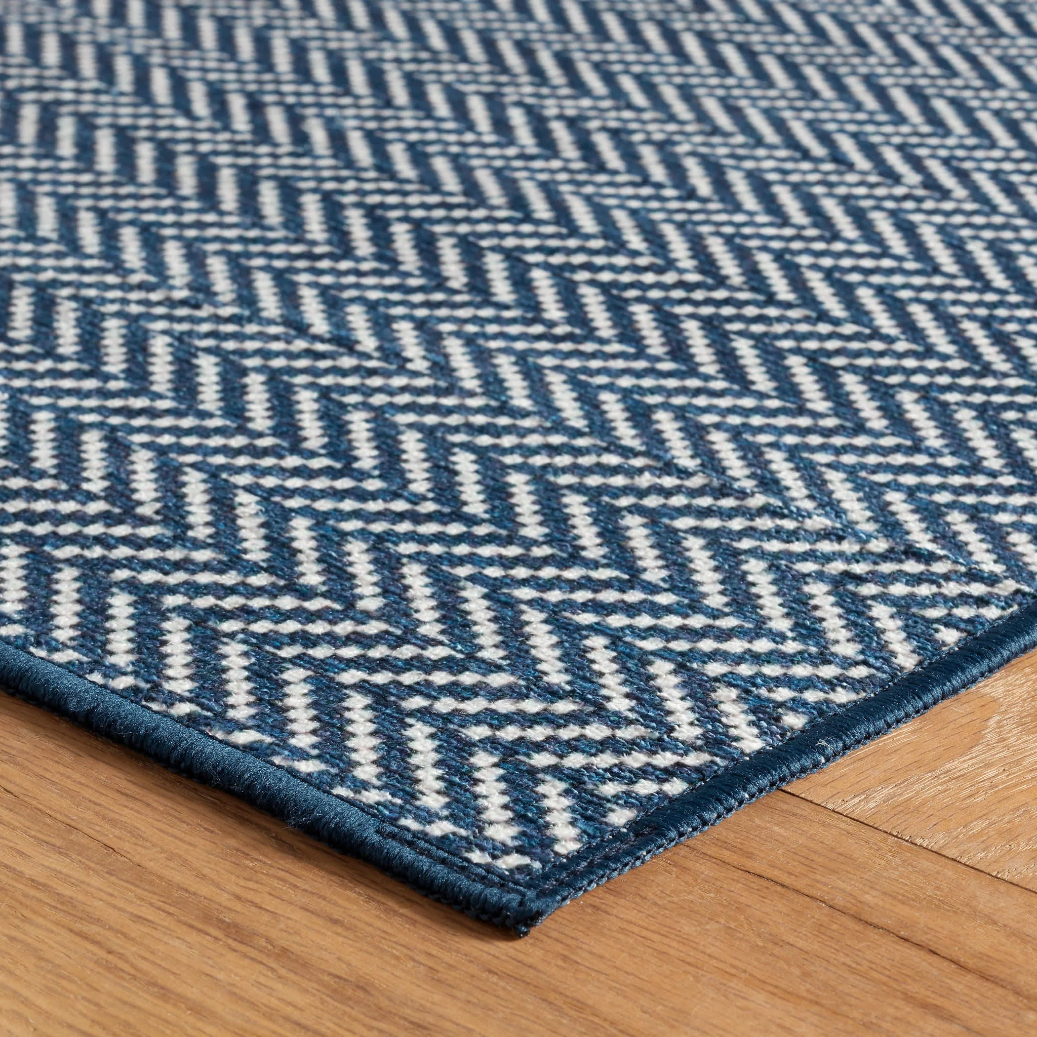 Herringbone Machine Washable Rug | Navy - Image 5