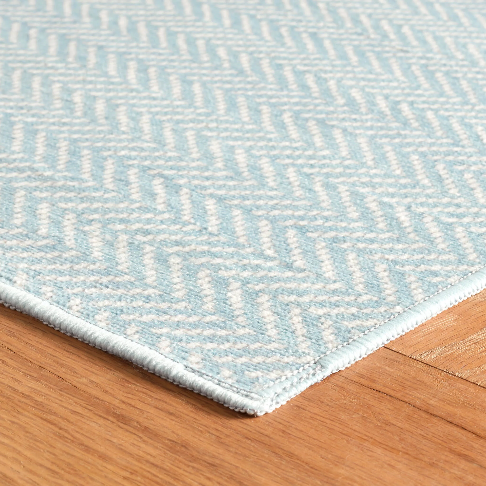 Herringbone Machine Washable Rug | Swedish Blue - Image 5
