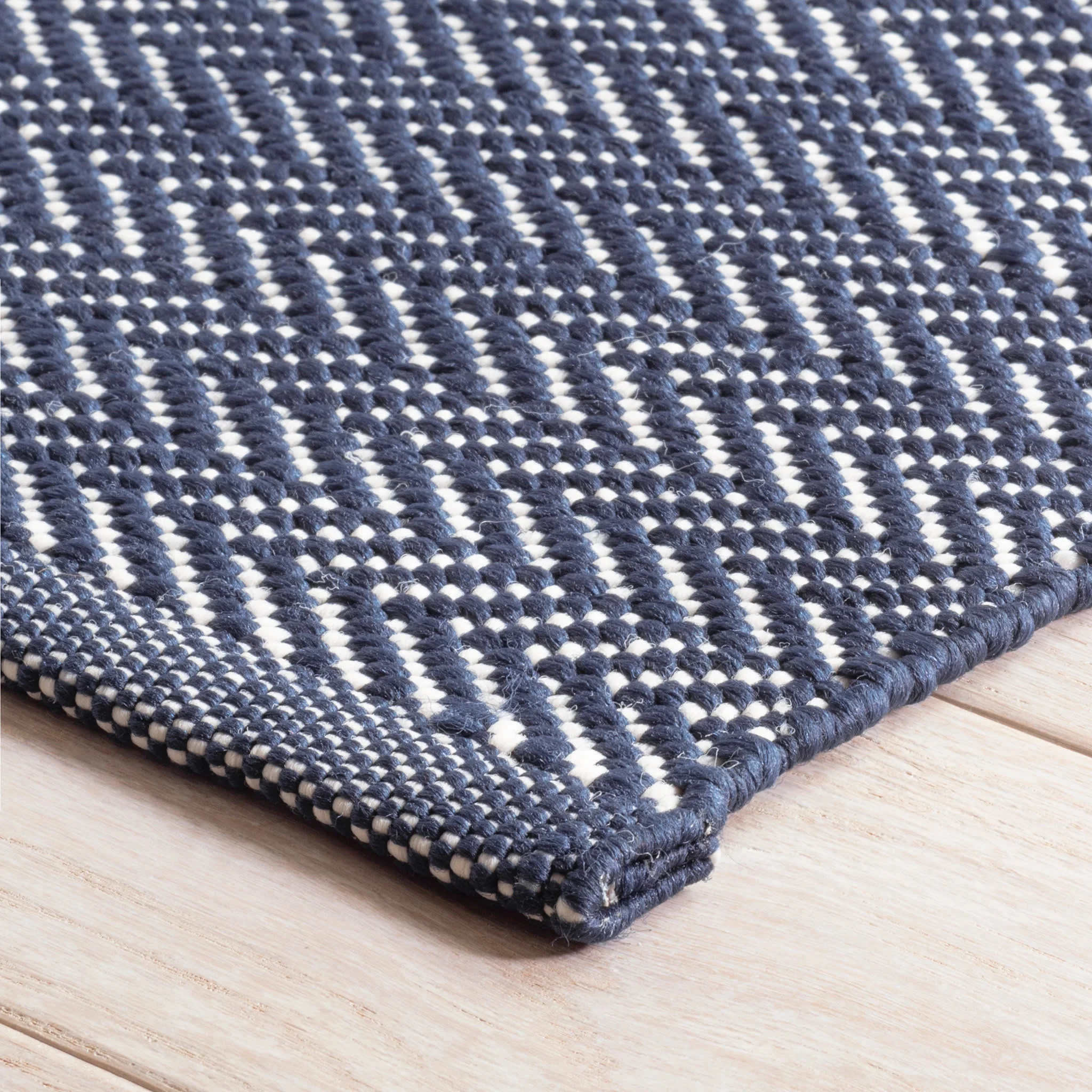 Herringbone Handwoven Indoor/Outdoor Rug | Navy/Ivory - Image 3